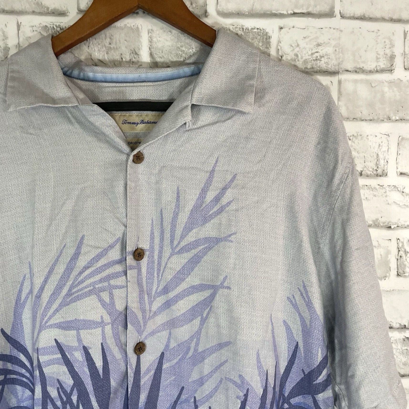 Tommy Bahama Tommy Bahama Original Fit 100% Silk Blue Leaf Print Hawaiian Shirt Mens Size L Size US L / EU 52-54 / 3 - 2 Thumbnail