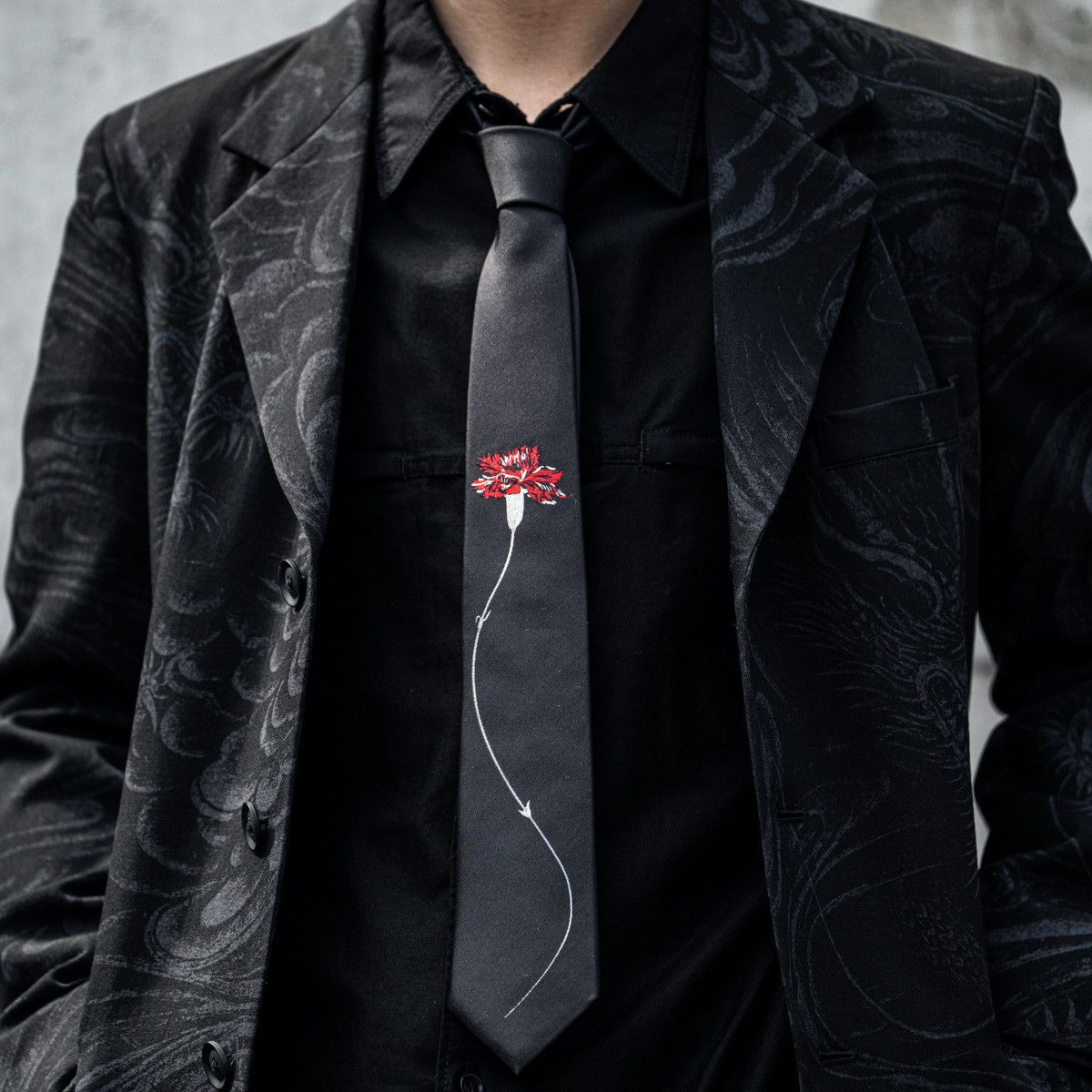 Yohji Yamamoto Yohji Yamamoto - Red Flora Embroidered Silk Ties Size ONE SIZE - 5 Thumbnail