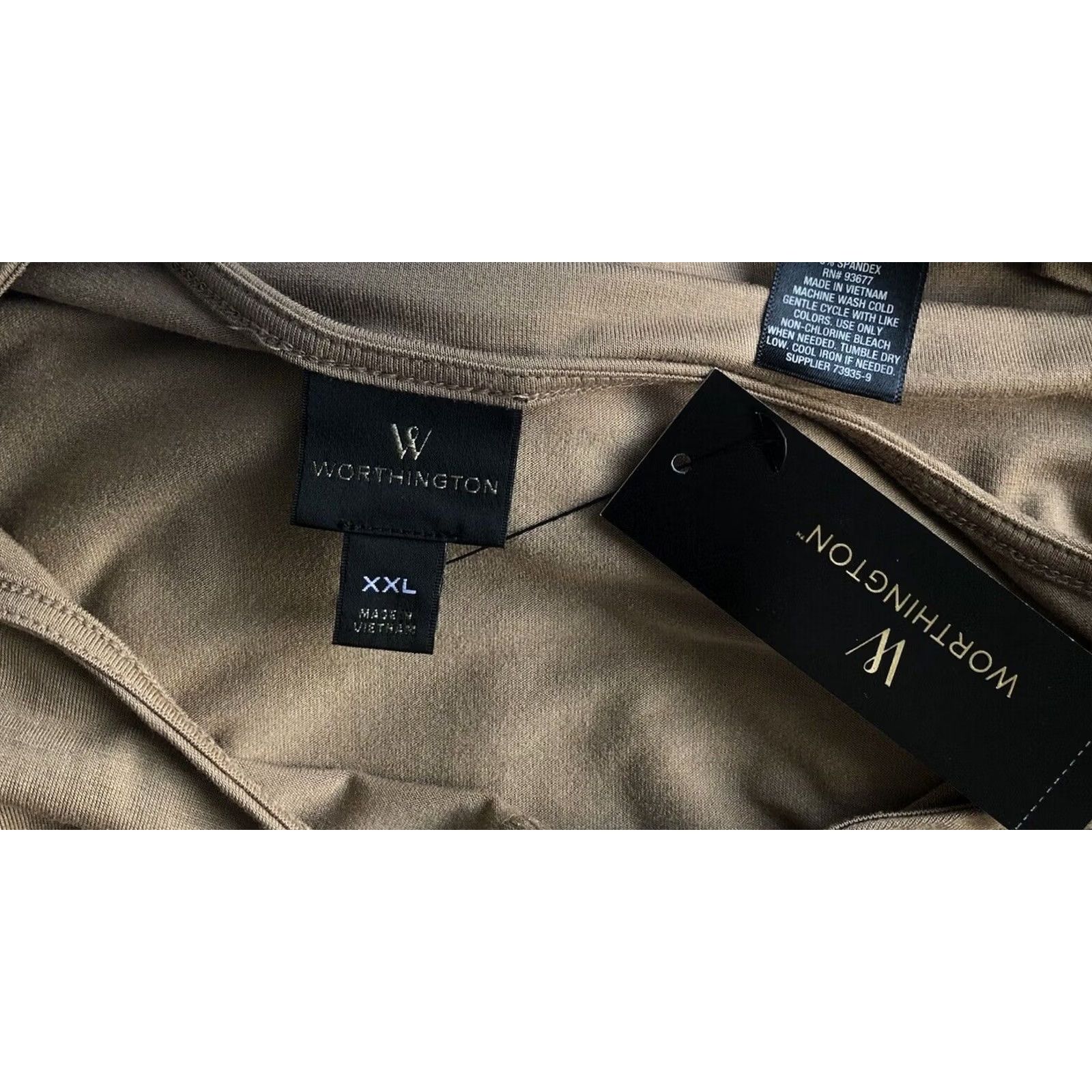 Worthington NWT Worthington Blouse Top XXL Brown ShortSleeve Tie Front Empire Waist Stretch Size XXL / US 16-18 / IT 52-54 - 5 Thumbnail