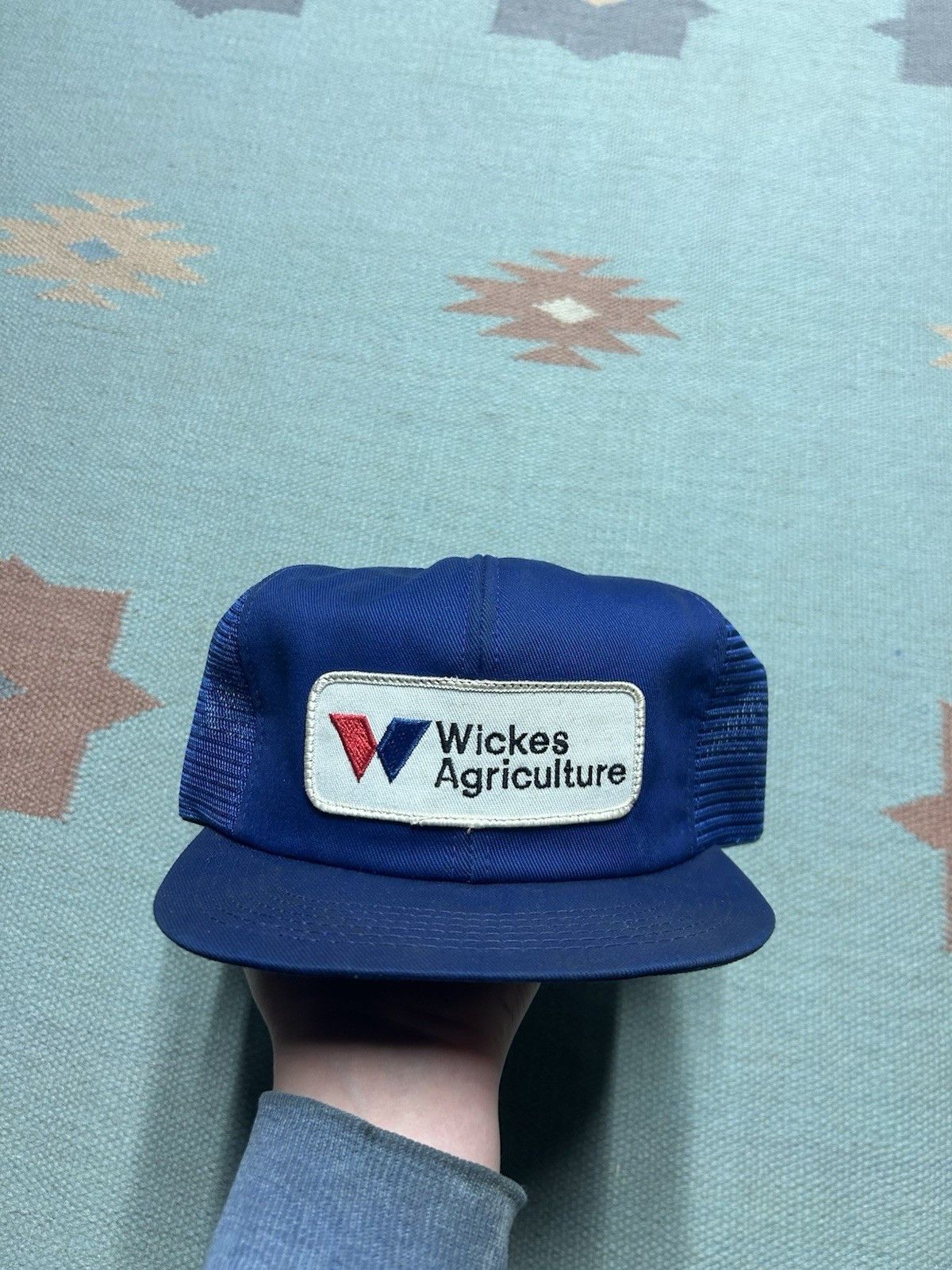 Vintage Vtg k products bran trucker hat Wickes Agriculture patch USA Size ONE SIZE - 2 Thumbnail