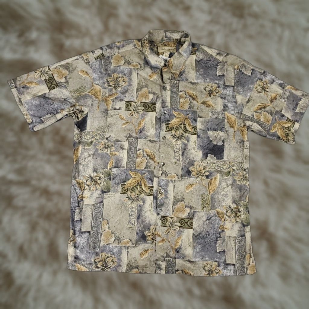 Tori Richard Tori Richard Gray Geometric Hawaiian Button-Up Shirt Men's Large Short Sleeve Aloha Size US L / EU 52-54 / 3 - 1 Thumbnail