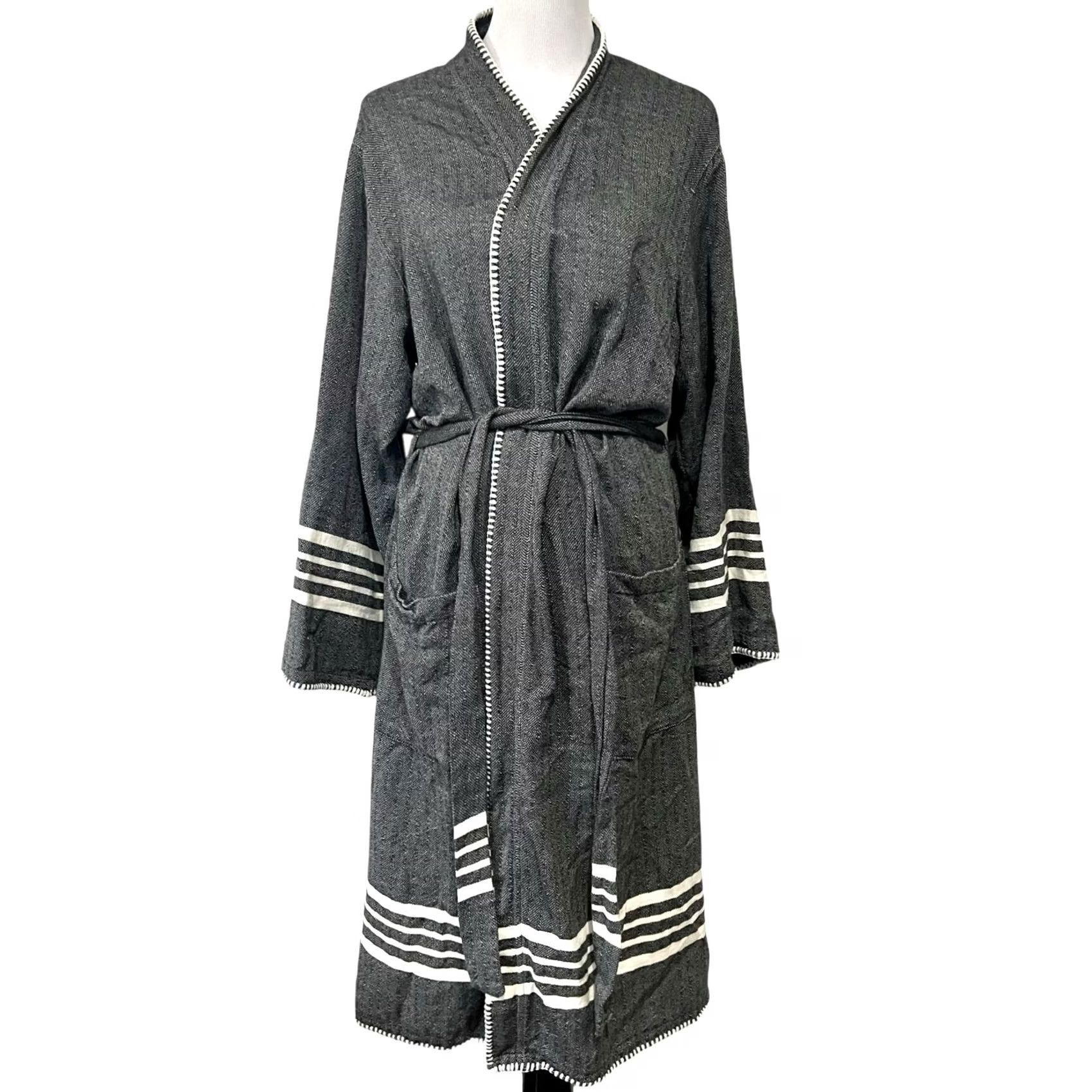 Vintage Buldano Turkish Cotton Robe Kimono Unisex Lightweight Hand-Woven Quick Dry Sz S Gray Size ONE SIZE - 3 Thumbnail