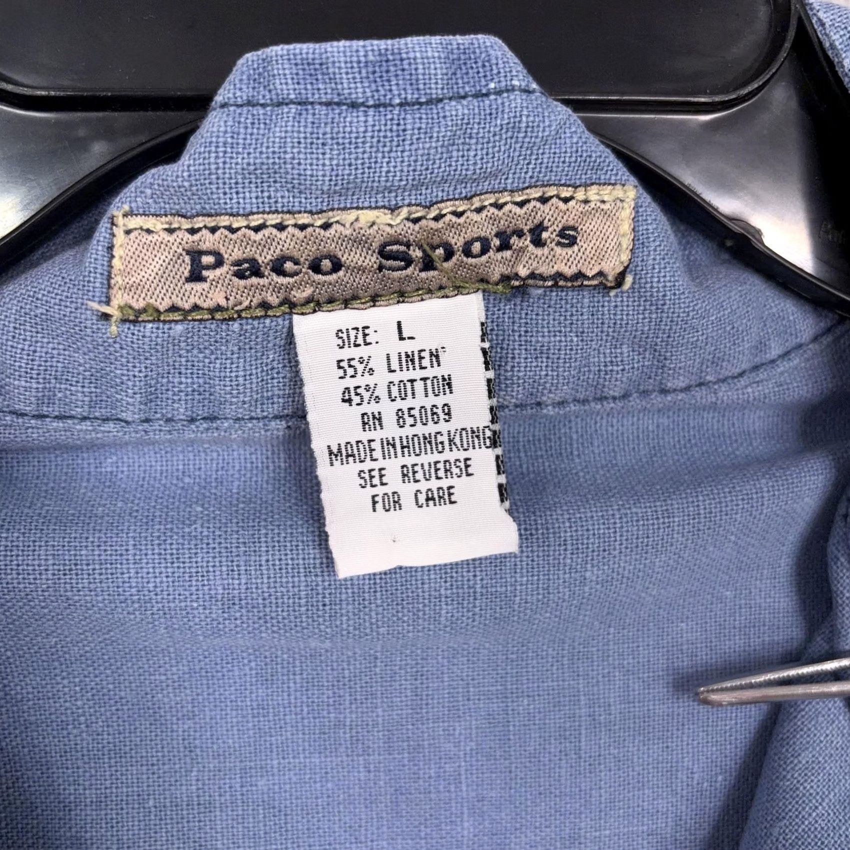 Vintage VINTAGE Paco Sports Shirt Mens Large Blue Chambray Mock Neck 90s Baggy Linen Cotton Zip Short Sleeve Size US L / EU 52-54 / 3 - 4 Thumbnail