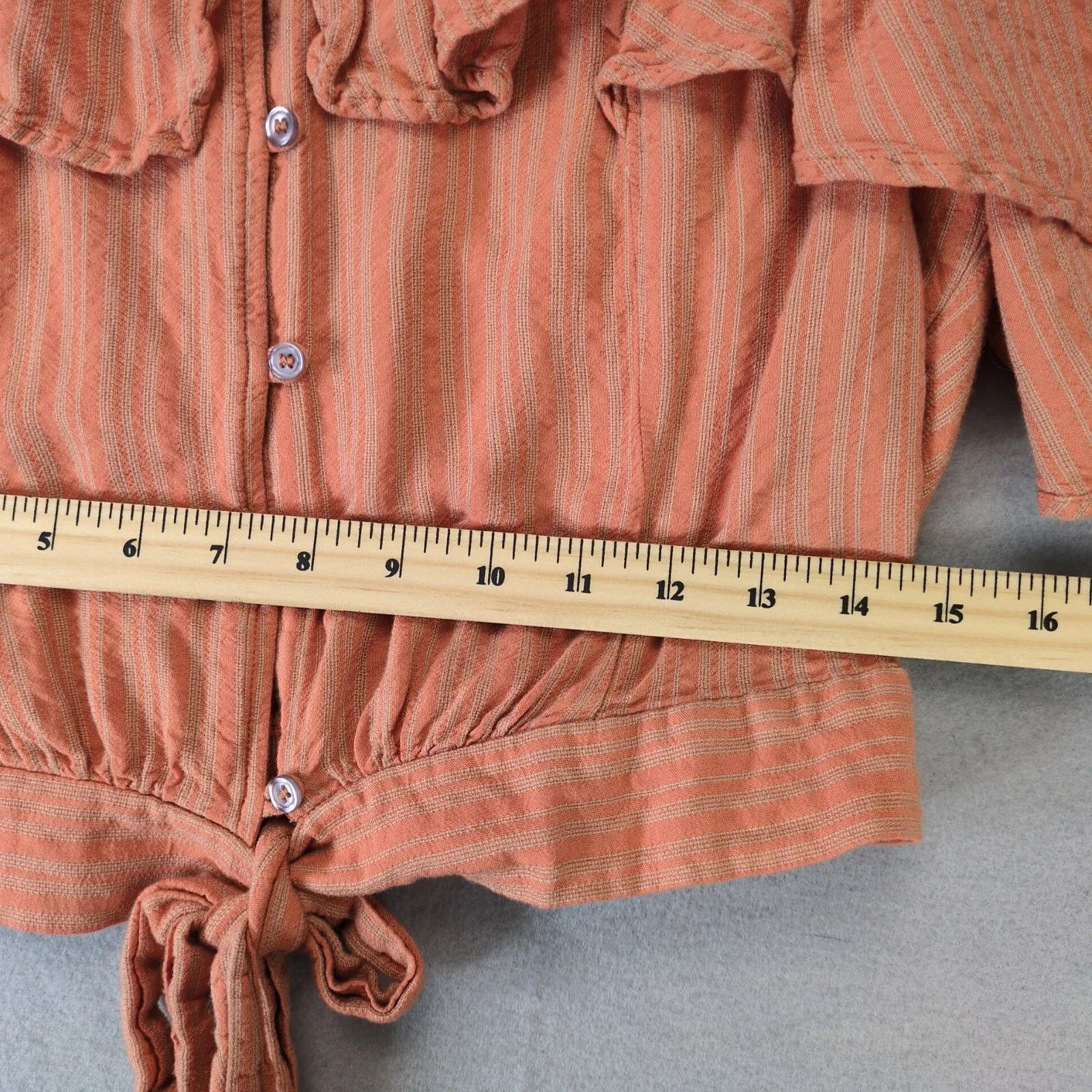 Free People Free People Orange Striped Peasant Crop Top Button Up Shirt Size M / US 6-8 / IT 42-44 - 7 Thumbnail