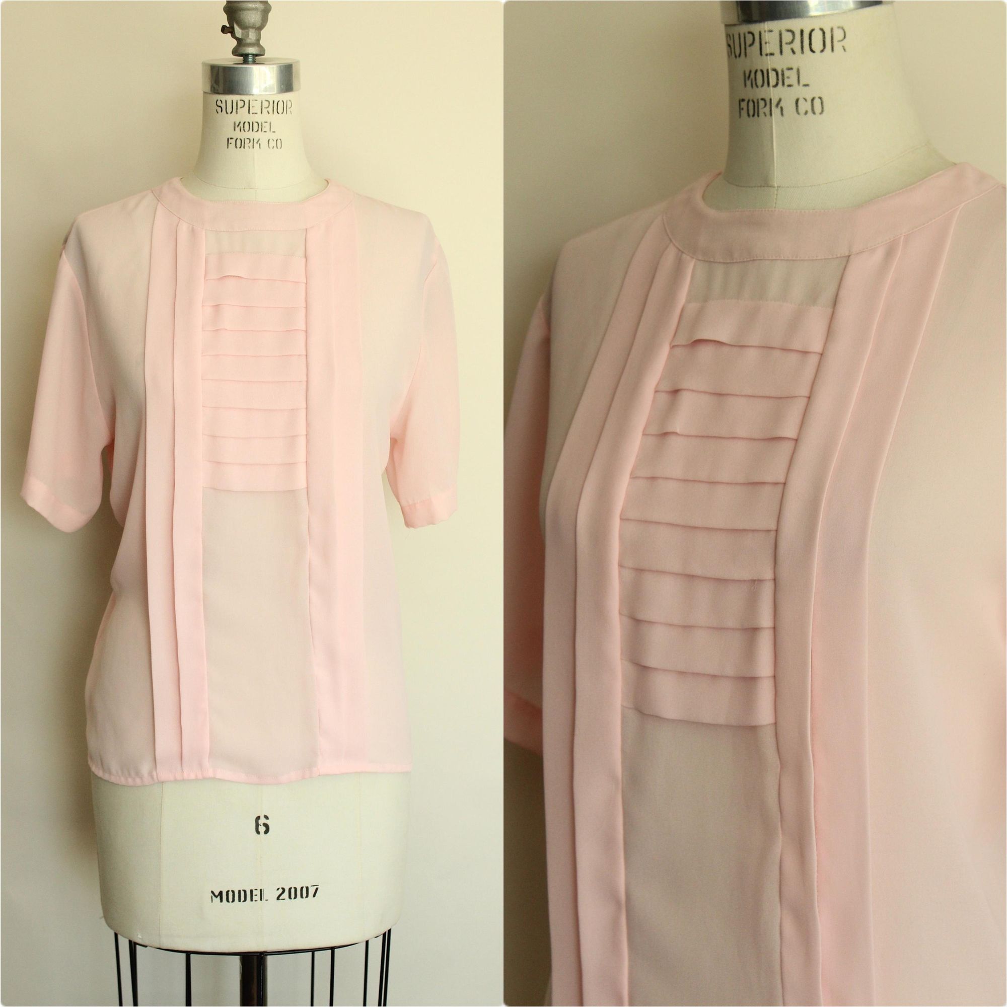 Vintage Vintage 1980s 1990s Blouse, Laura & Jayne Pink Pleated Shirt Size S / US 4 / IT 40 - 1 Thumbnail