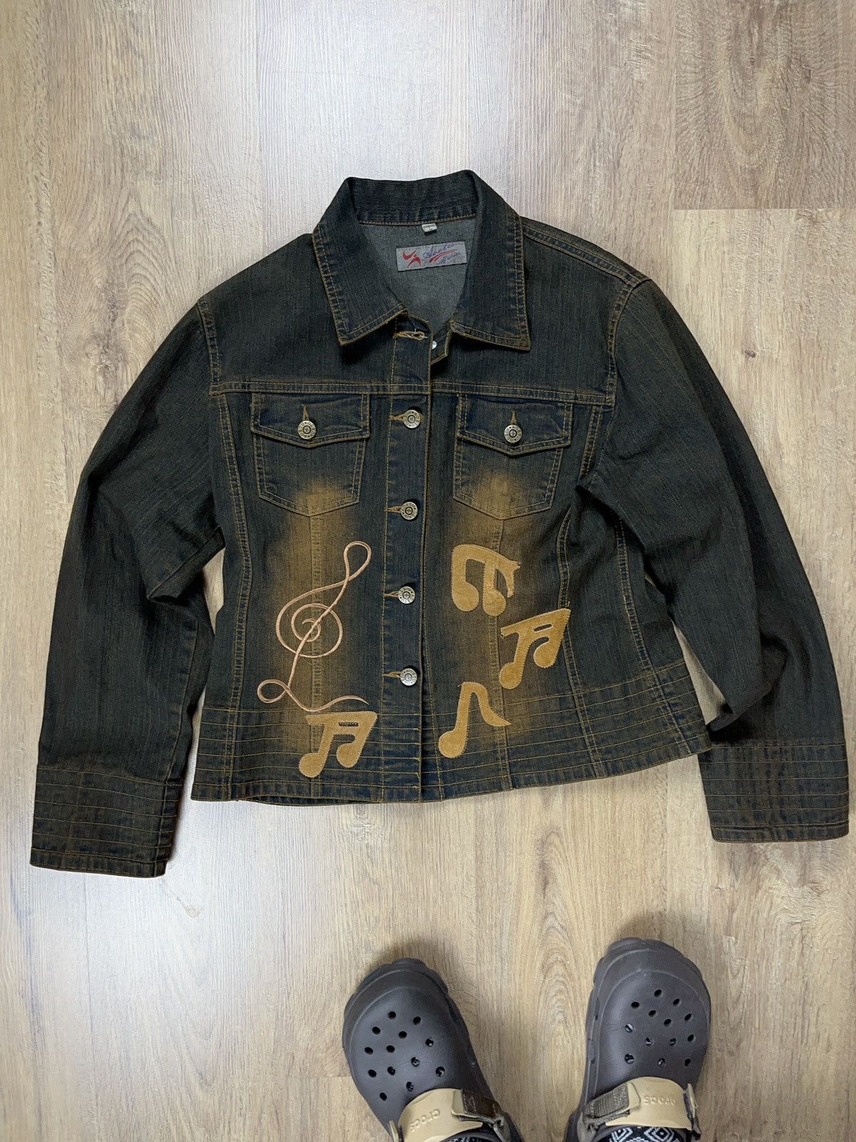 Japanese Brand × Vintage ➕y2k cropped denim jacket mud wash avant garde embroidery Size M / US 6-8 / IT 42-44 - 1 Thumbnail