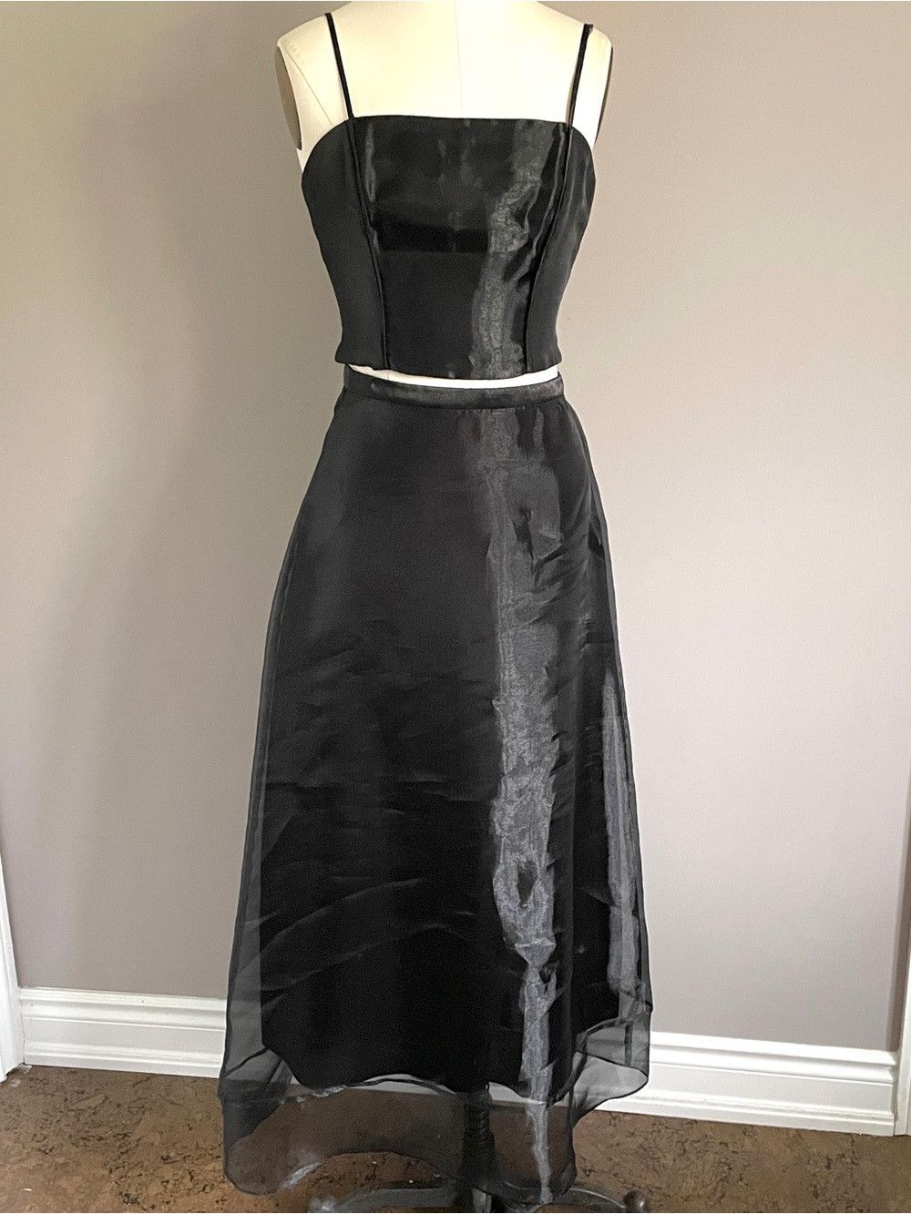 Vintage Vintage Black Organza Bustier Maxi 2-Piece Skirt Suit Set Size XS / US 0-2 / IT 36-38 - 2 Thumbnail