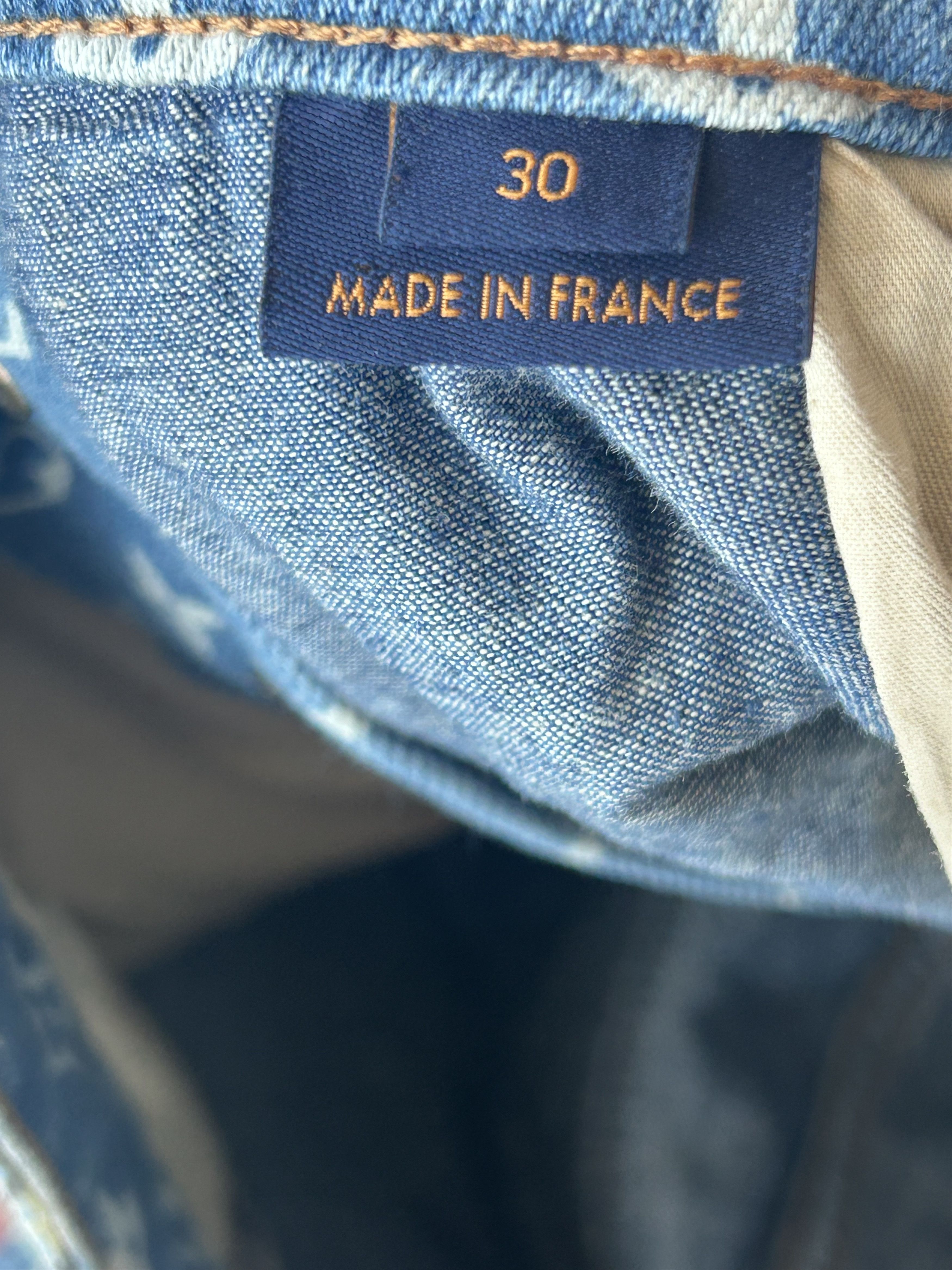 Louis Vuitton Blue Distressed Floral Monogram Flared Carpenter Jeans Size US 30 / EU 46 - 4 Thumbnail