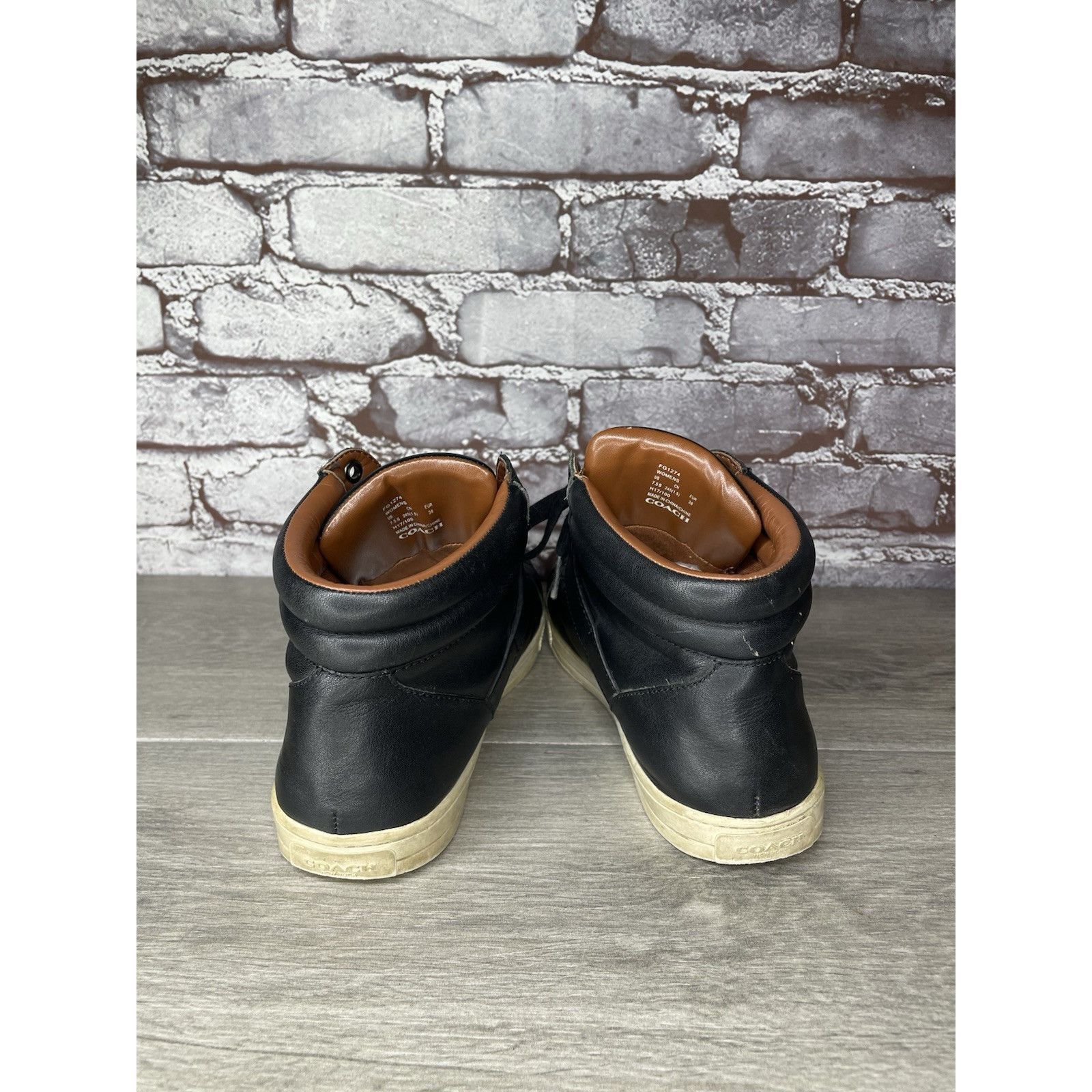 Coach COACH Pembroke Nappa Black Leather Hi-Top Turnlock Sneakers Size US 7.5 / IT 37.5 - 6 Thumbnail