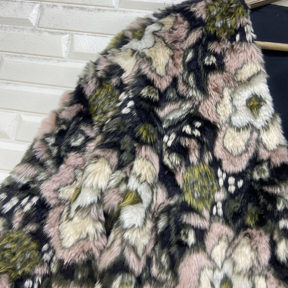 Japanese Brand Lily Brown Flower Printed Faux Fur Coat