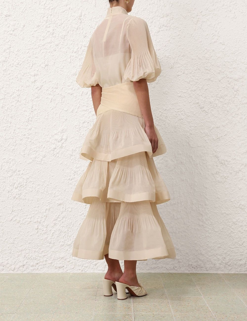 Zimmermann oc11z0825 Pleated Buttoned Blouse in Cream Size M / US 6-8 / IT 42-44 - 4 Thumbnail