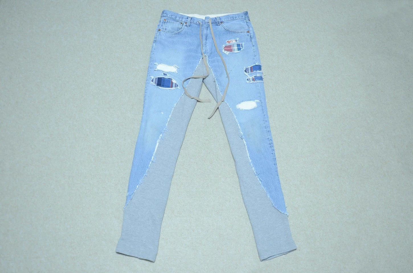 Greg Lauren Greg Lauren Classic Deconstructed Jeans-Sweatpants Paneled Size US 31 - 1 Thumbnail