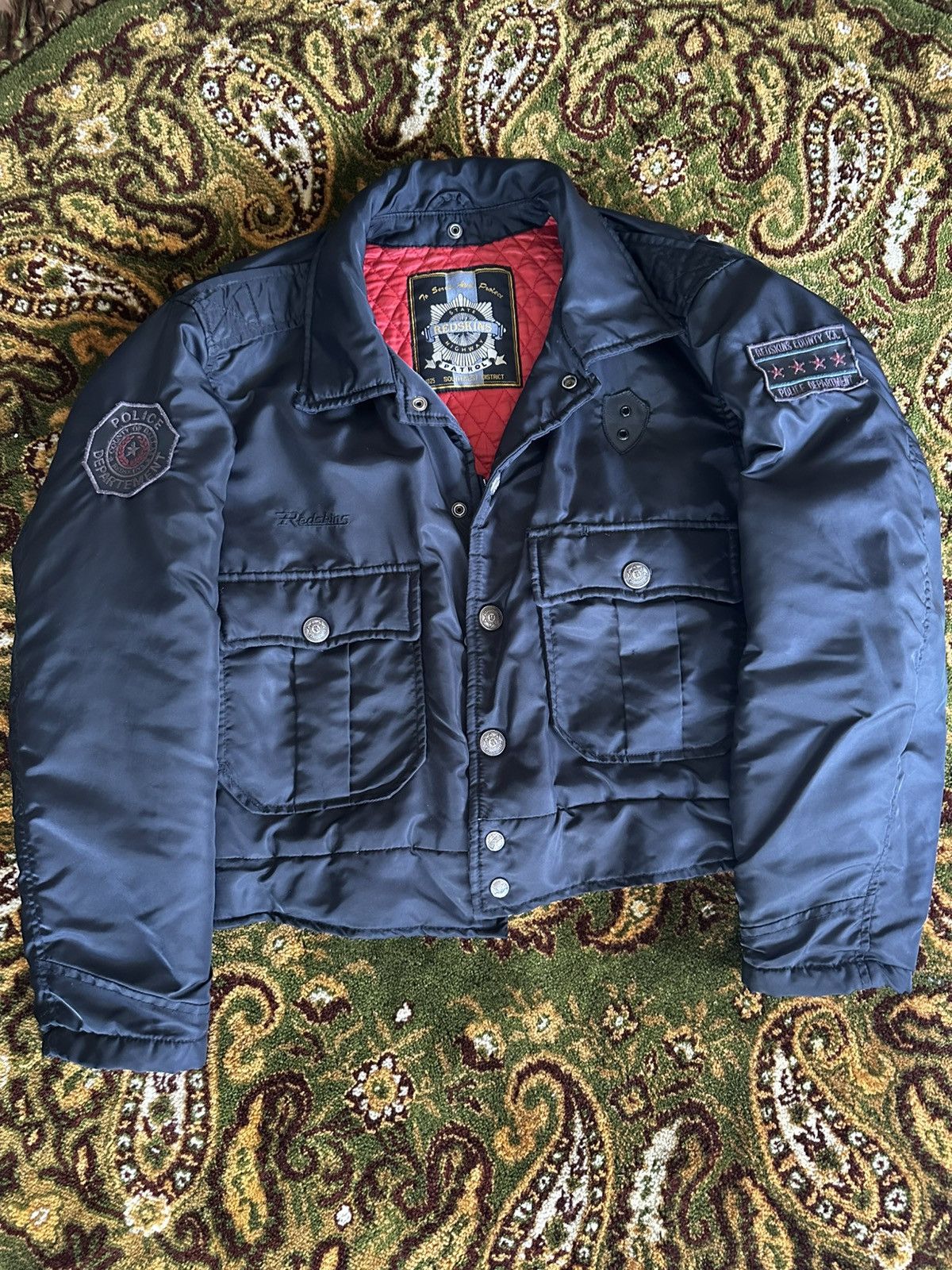 Vintage Vintage 90s Redskins Nylon Police Jacket Bomber Black red Size US M / EU 48-50 / 2 - 1 Thumbnail