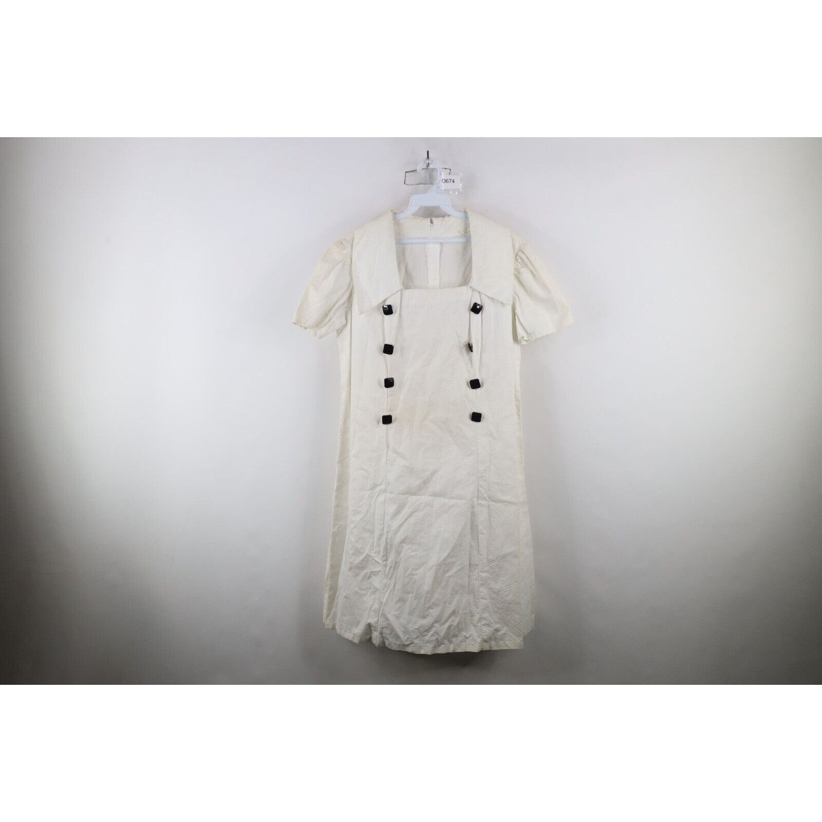 Vintage Vintage 60s 70s Rockabilly Distressed Pique Cotton Dress Size L / US 10 / IT 46 - 1 Thumbnail