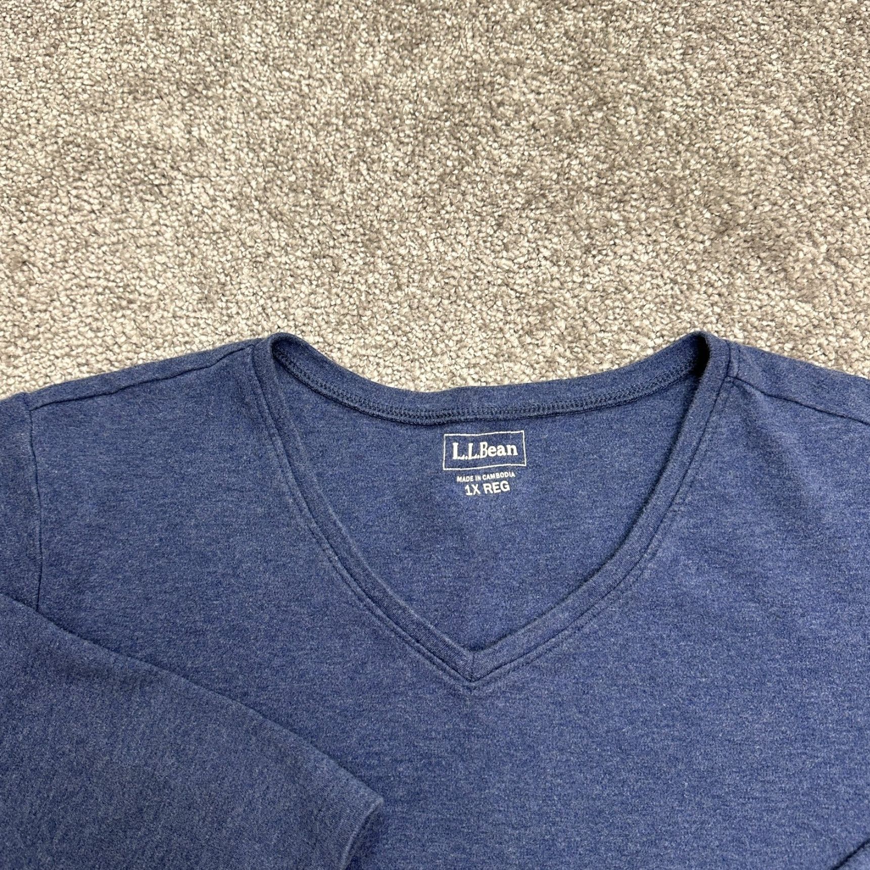 Vintage L.L. Bean Womens T-Shirt 1X Basic V-Neck 3/4 Sleeve Cotton Blue Solid Casual Tee Size XL / US 12-14 / IT 48-50 - 3 Thumbnail