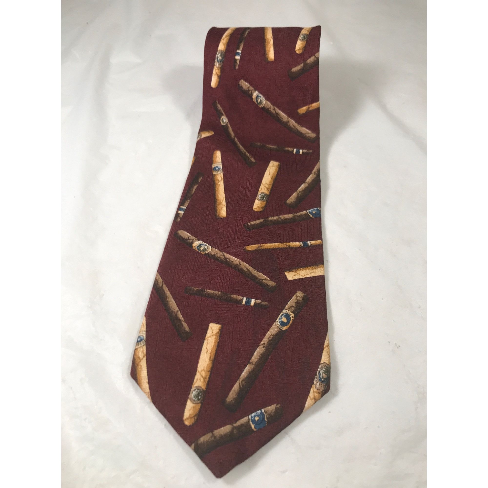 Vintage Arden Cravats Men’s Burgundy Silk Cigars Print Vintage Tie Size ONE SIZE - 5 Thumbnail