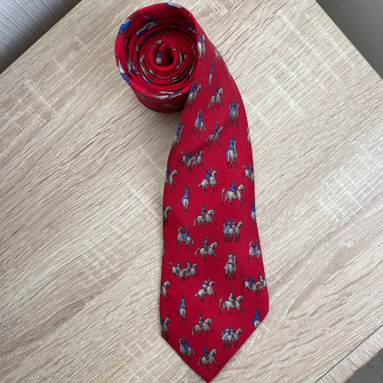 Hermes Hermes Paris Silk Tie 7599 SA Horses Red Size ONE SIZE - 2 Thumbnail