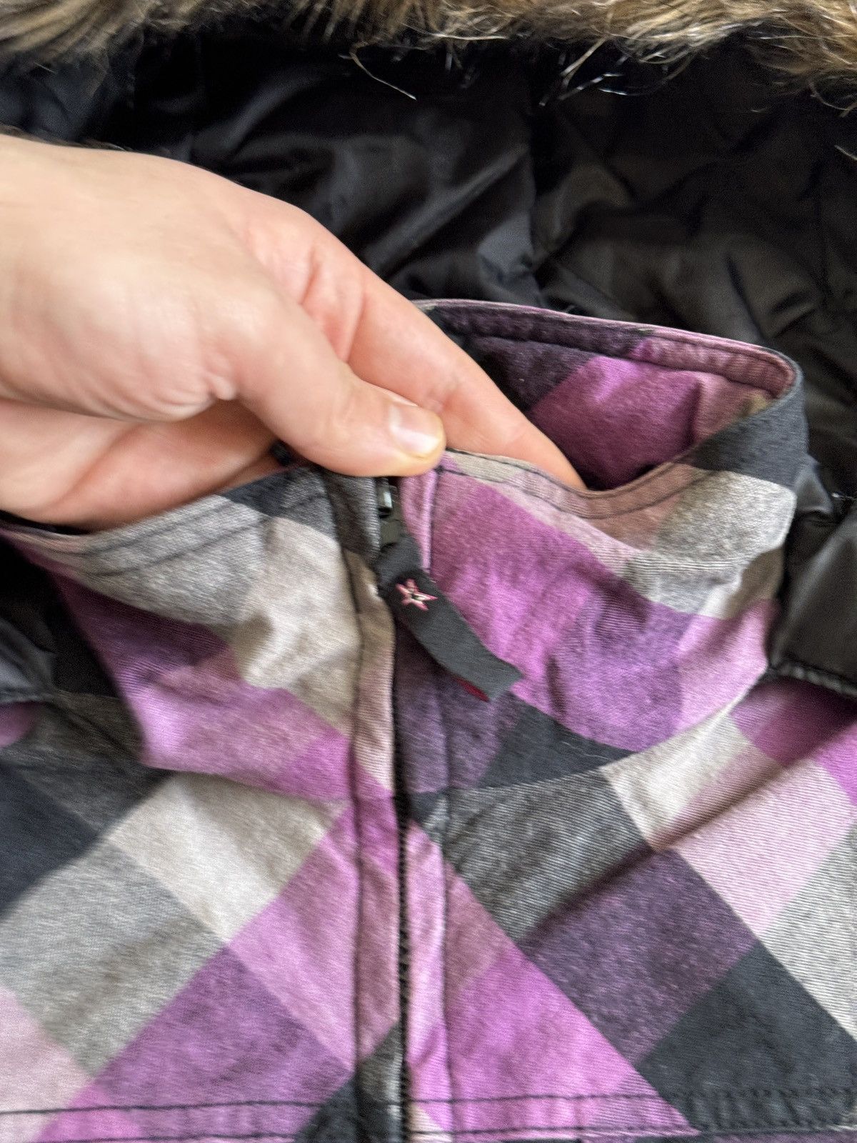 Hysteric Glamour Vintage Fur Hood Plaid Canvas Crop Jacket Punk Goth Emo Y2K Size S / US 4 / IT 40 - 7 Thumbnail