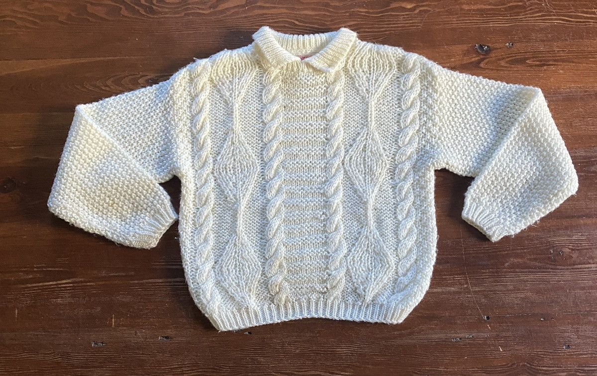 Vintage Vintage 80’s Crop Style Cream Cable Knit Polo Sweater Size M / US 6-8 / IT 42-44 - 2 Thumbnail