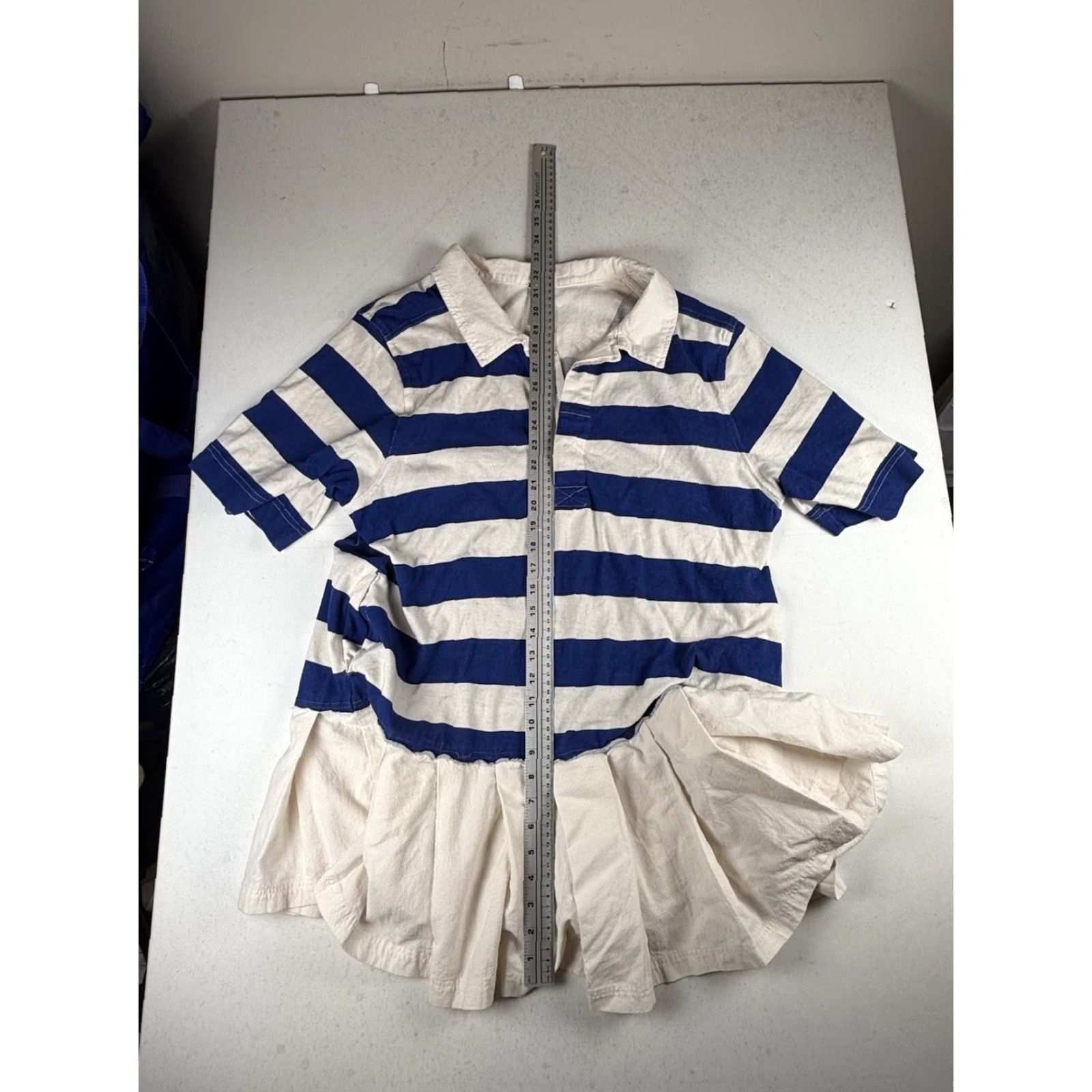 Free People Free People Shirt Dress Womens M White Striped Pleated Hem Blue and White Striped Polo Shirt Dress Pleated Skirt Hem M Women Size M / US 6-8 / IT 42-44 - 5 Thumbnail