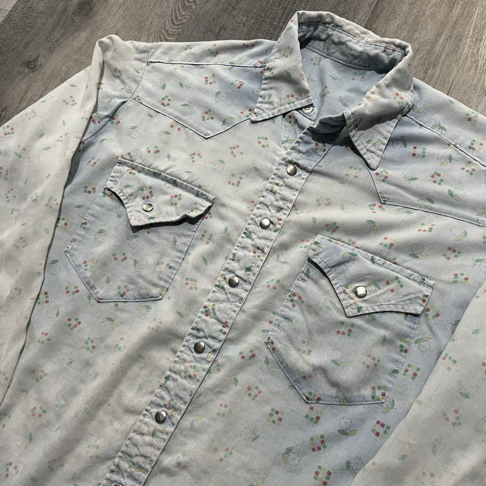 Vintage VTG 70s Sun Faded Rockabilly Metal Snap Floral Print Shirt Size US L / EU 52-54 / 3 - 3 Thumbnail