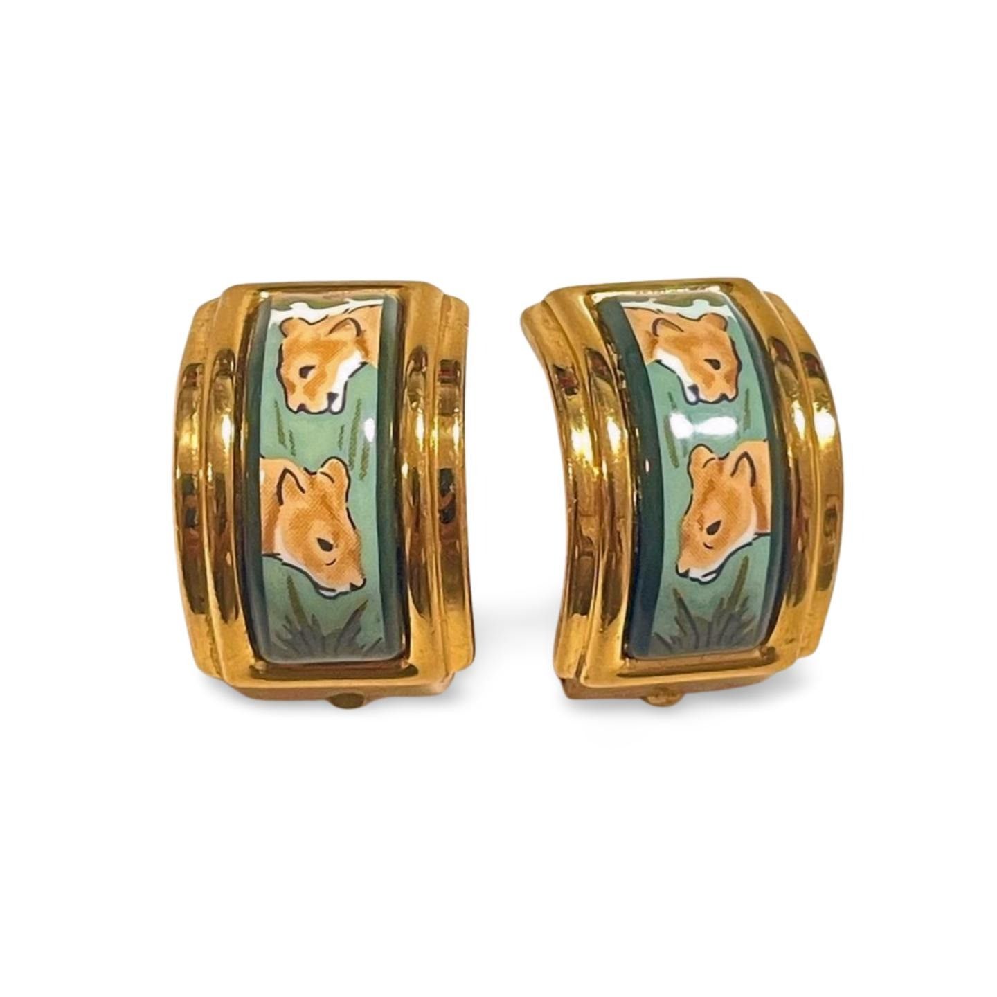 Hermes Vintage Hermes cloisonné enamel golden earrings, lion Size ONE SIZE - 5 Thumbnail