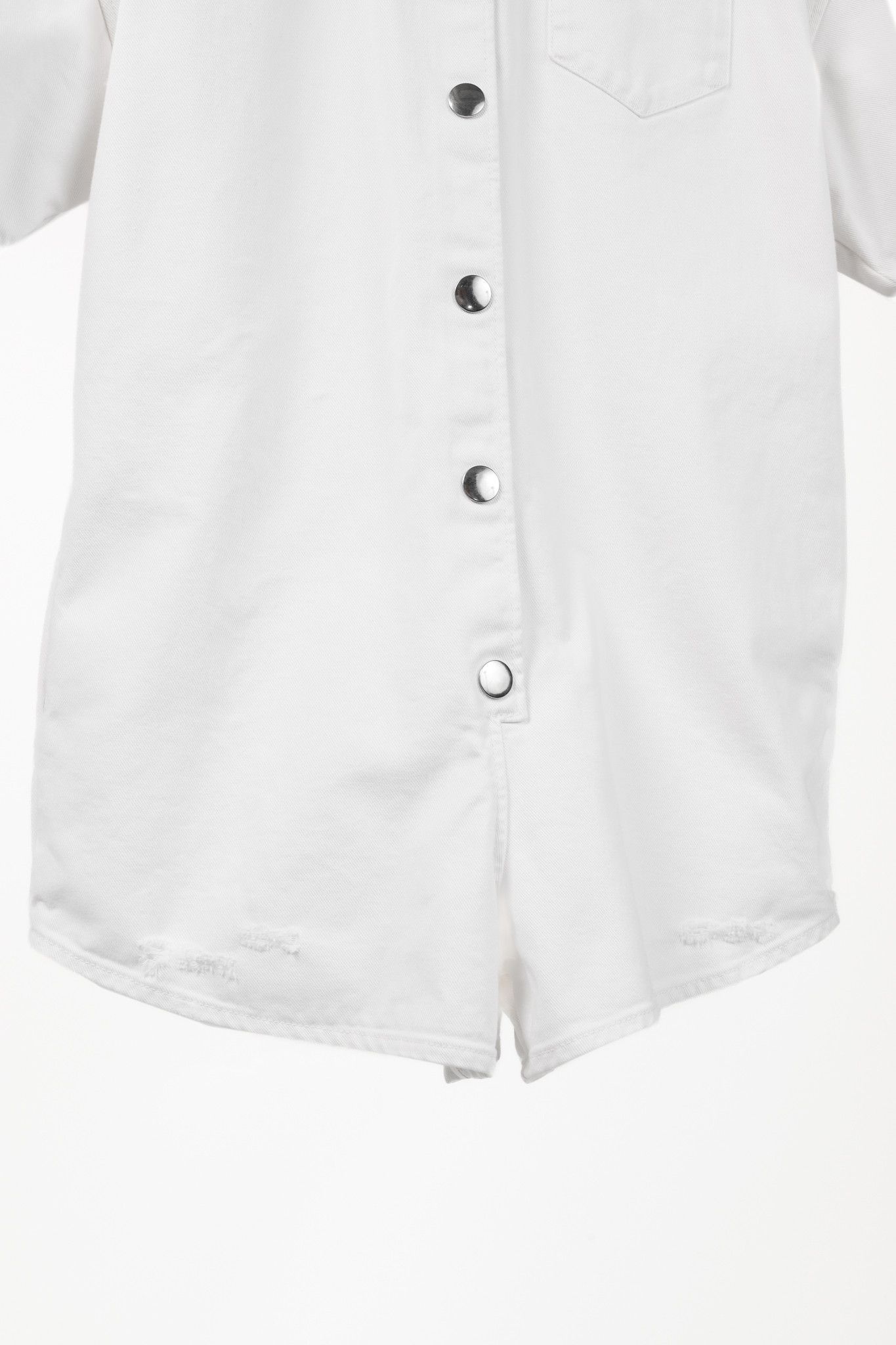 Prada Prada White Distressed Organic Denim Playsuit Size 27" / US 4 / IT 40 - 7 Thumbnail