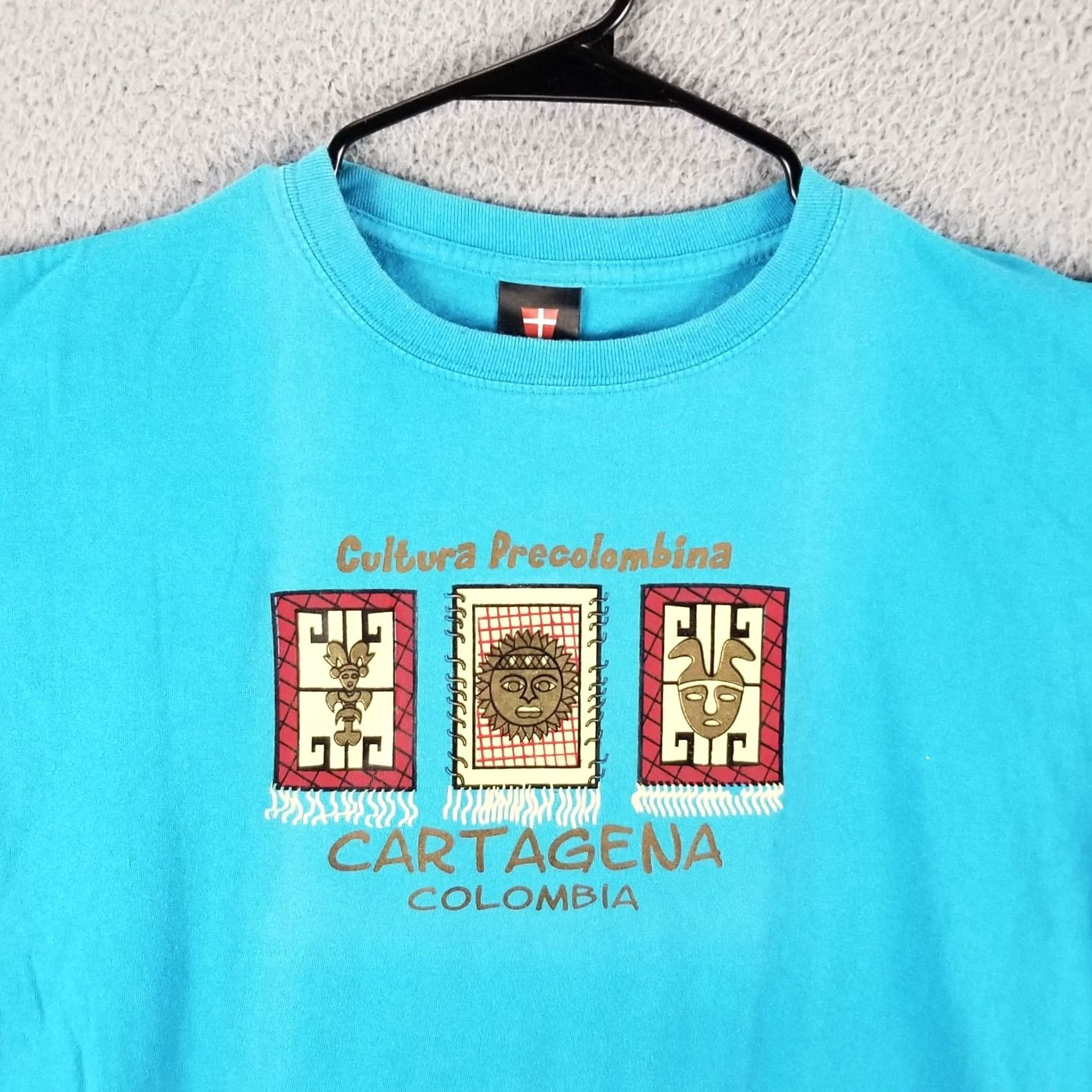 Vintage Vintage Cartagena Columbia T-SHIRT Adult Large Blue Aztec Culture Logo Pirate Fisherman Men Crew Neck Short Sleeve Cotton T-Shirt (Regular) Mens Size US L / EU 52-54 / 3 - 2 Thumbnail
