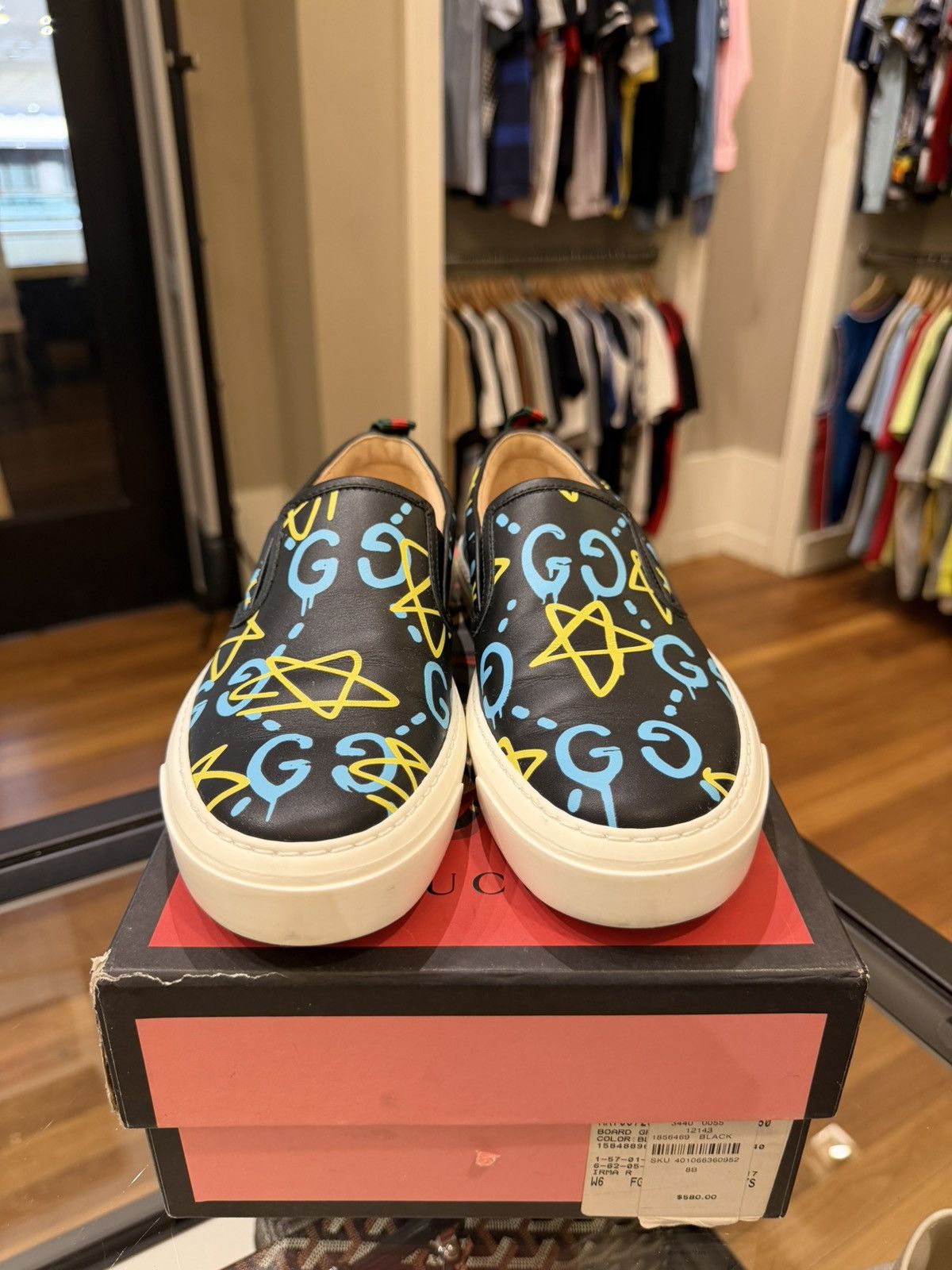 Gucci Gucci Ghost Slip On Graffiti Sneakers - Black Size US 8 / IT 38 - 5 Thumbnail