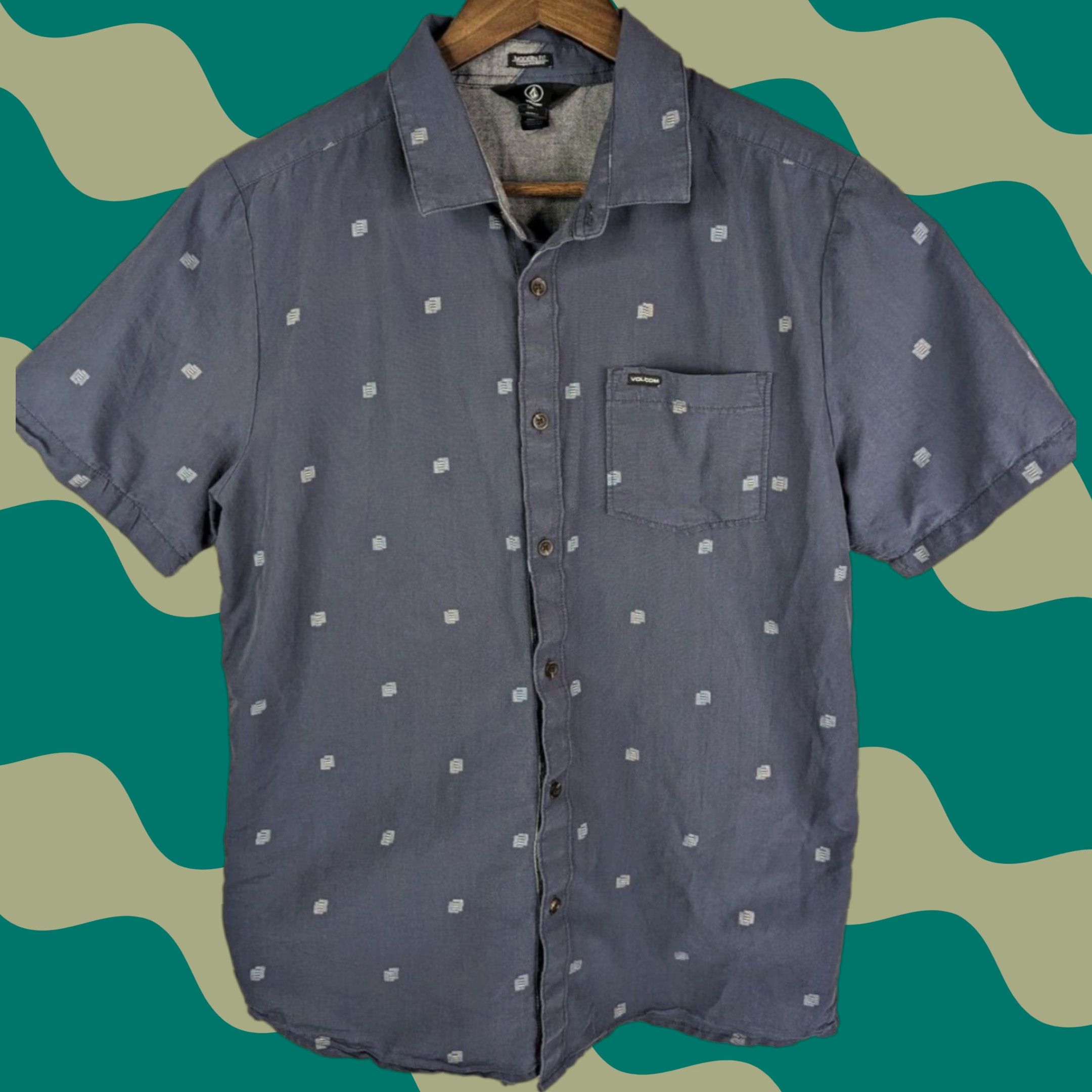 Volcom Volcom Button-Up Shirt Mens Large Short Sleeve Preppy Classic Cotton Polyester Blue Size US L / EU 52-54 / 3 - 1 Thumbnail