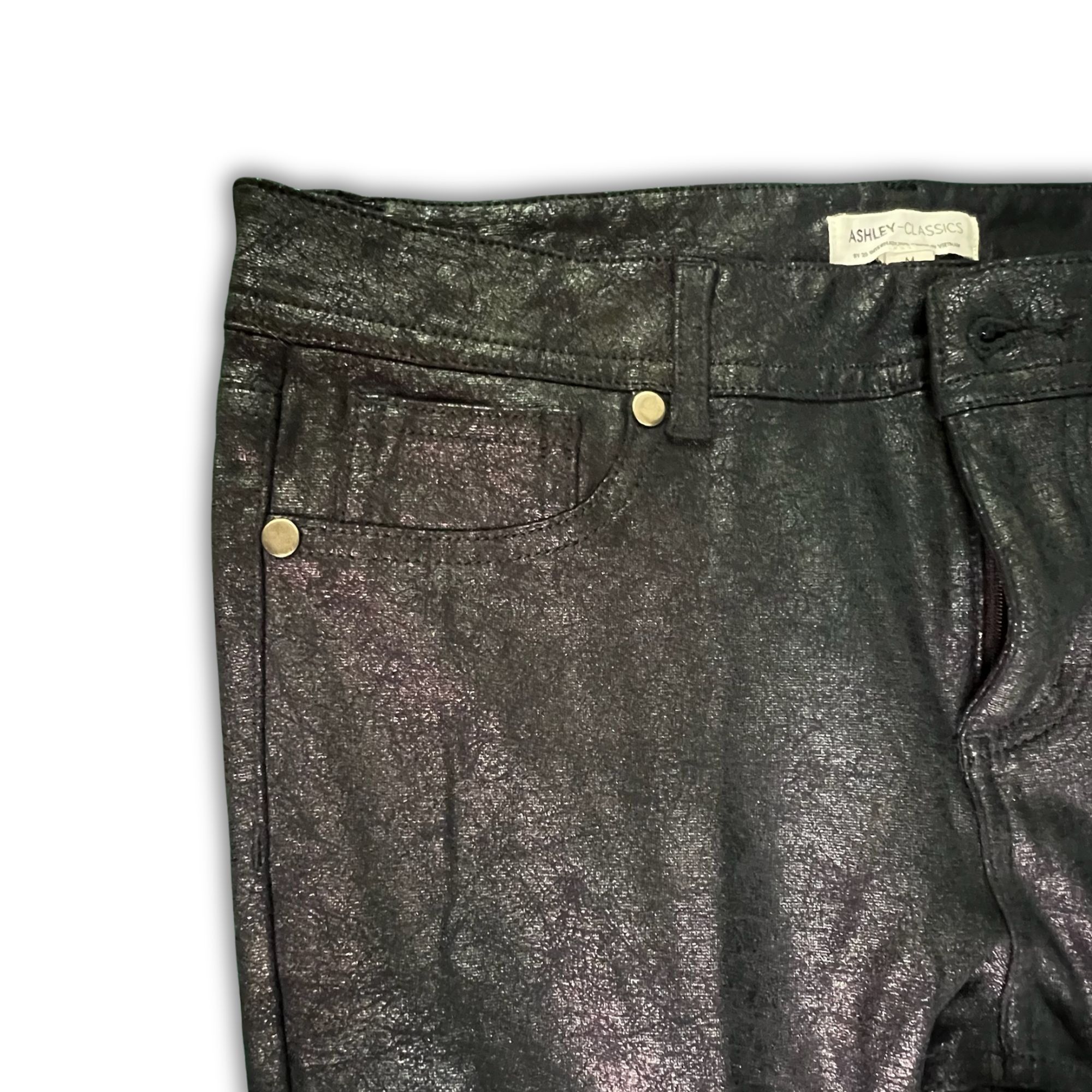 Other ASHLEY-CLASSICS Black Faux Leather Coated Skinny Jeans Size Size 31" - 6 Thumbnail