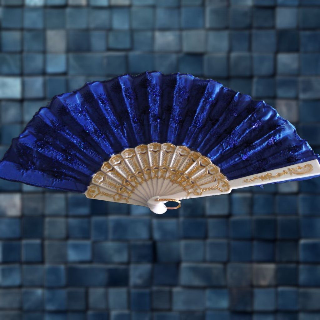 Vintage VINTAGE FAN Hand Fan Small with Flowers, Sequin Purple, 16" Open, 9" Closed, Adult Fans, B1 Size ONE SIZE - 1 Thumbnail