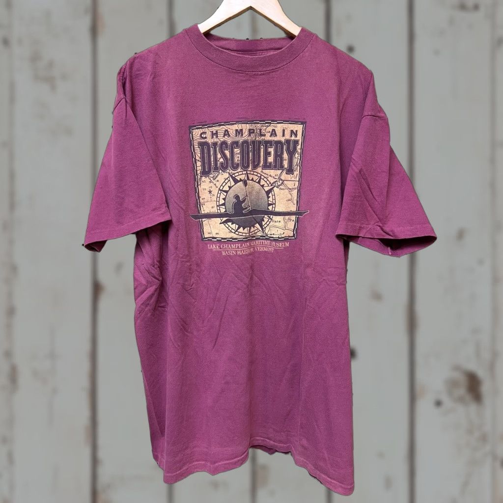 Vintage VINTAGE Oneita Men’s XL Red T-Shirt, Crew Neck, Short Sleeve, Cotton, Classic Fit, Regular Size, Maritime Theme, Lake Champlain Museum, Men’s, L as Is Size US XL / EU 56 / 4 - 1 Thumbnail