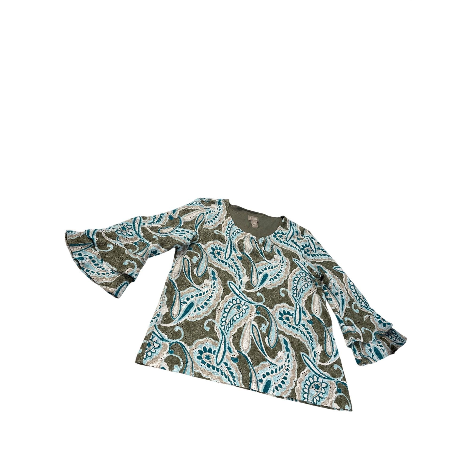 Chicos Chicos Womens Paisley Bell Sleeve Top Size 1 Green/Turquoise Size XS / US 0-2 / IT 36-38 - 1 Thumbnail