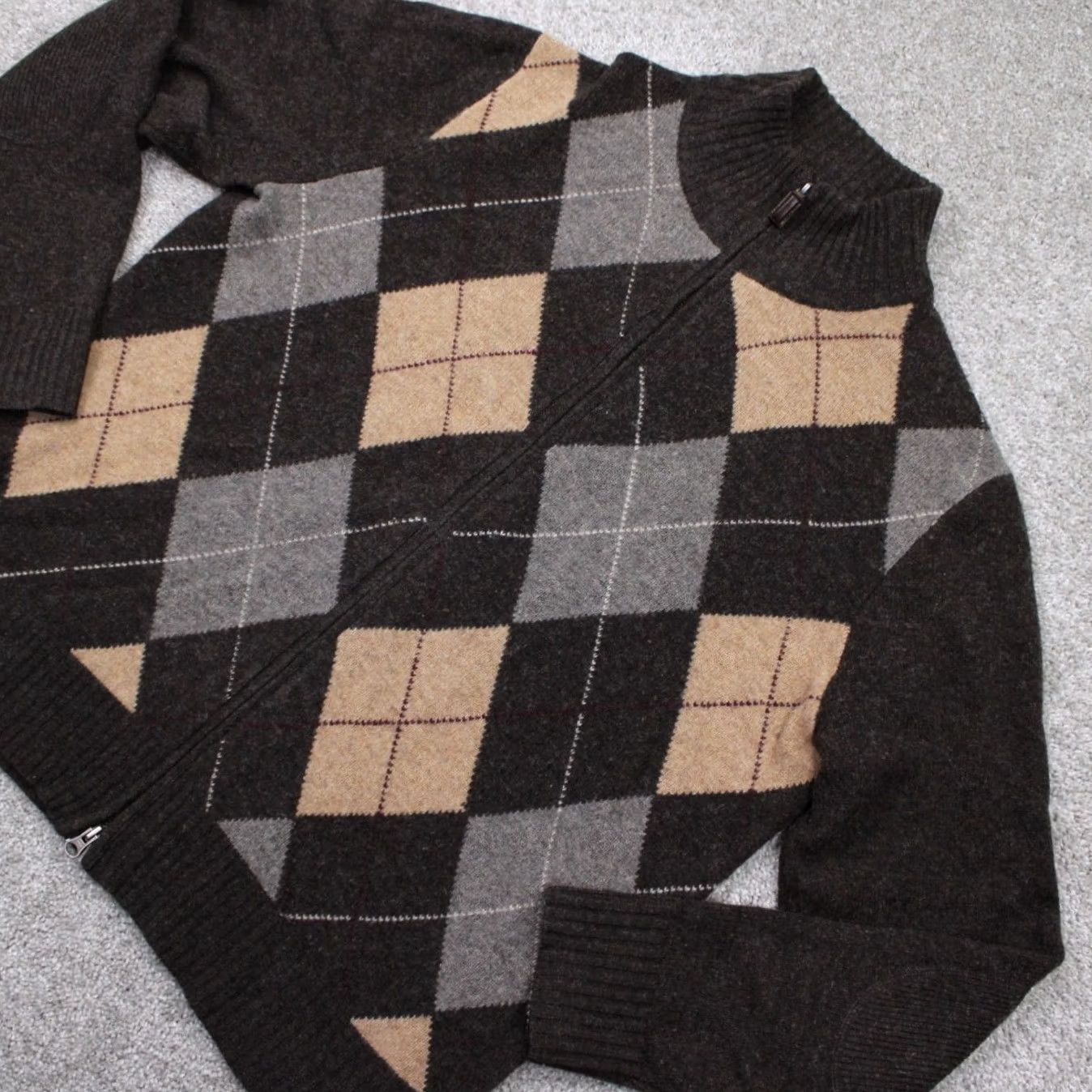 J.Crew J. Crew Sweater Mens Large Brown/Tan Argyle Lambswool Full Zip L/S Sweatshirt Hoodie Size US L / EU 52-54 / 3 - 3 Thumbnail