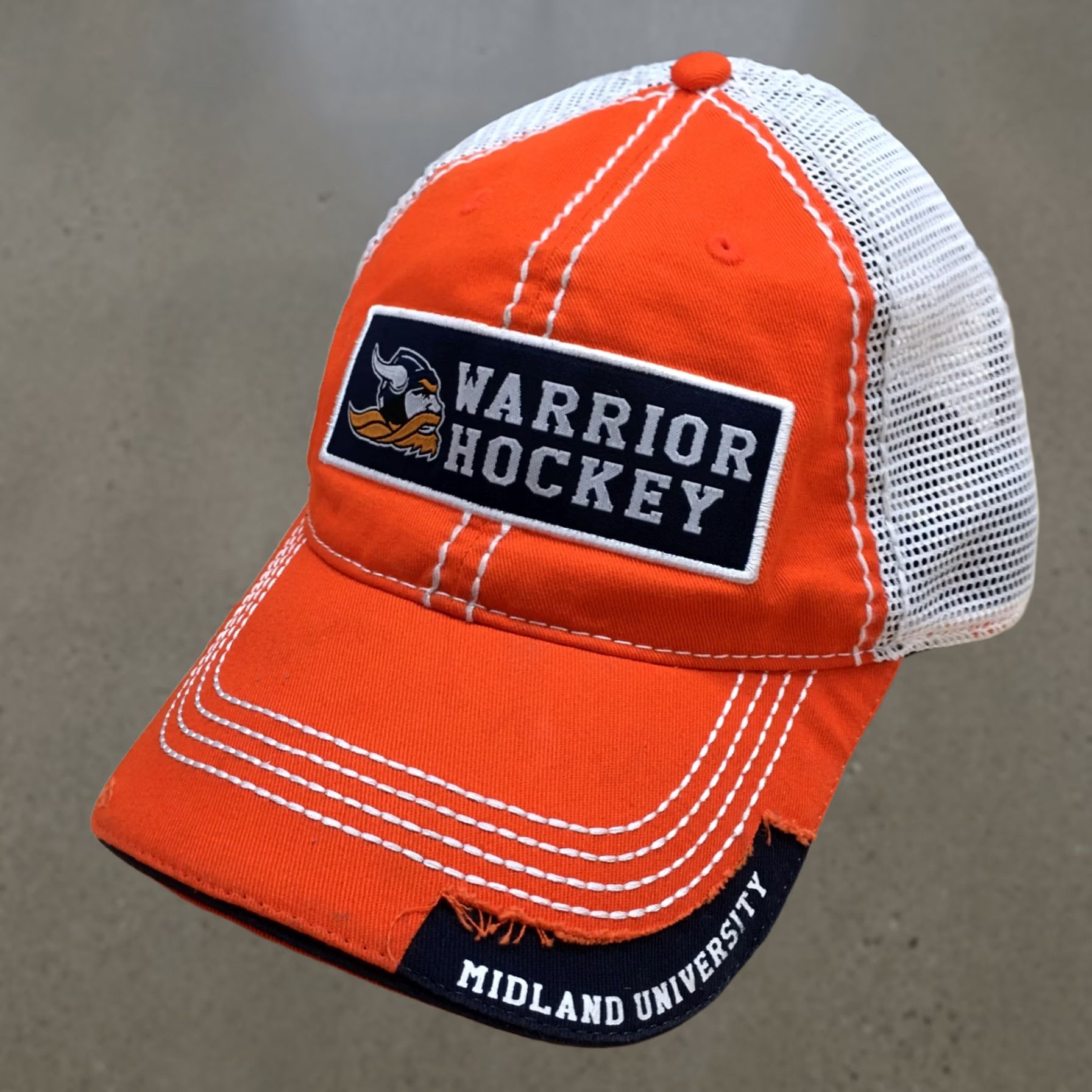 Vintage Warrior Hockey Midland University Trucker Hat Unisex Orange OS Embroidered Logo Size ONE SIZE - 1 Thumbnail