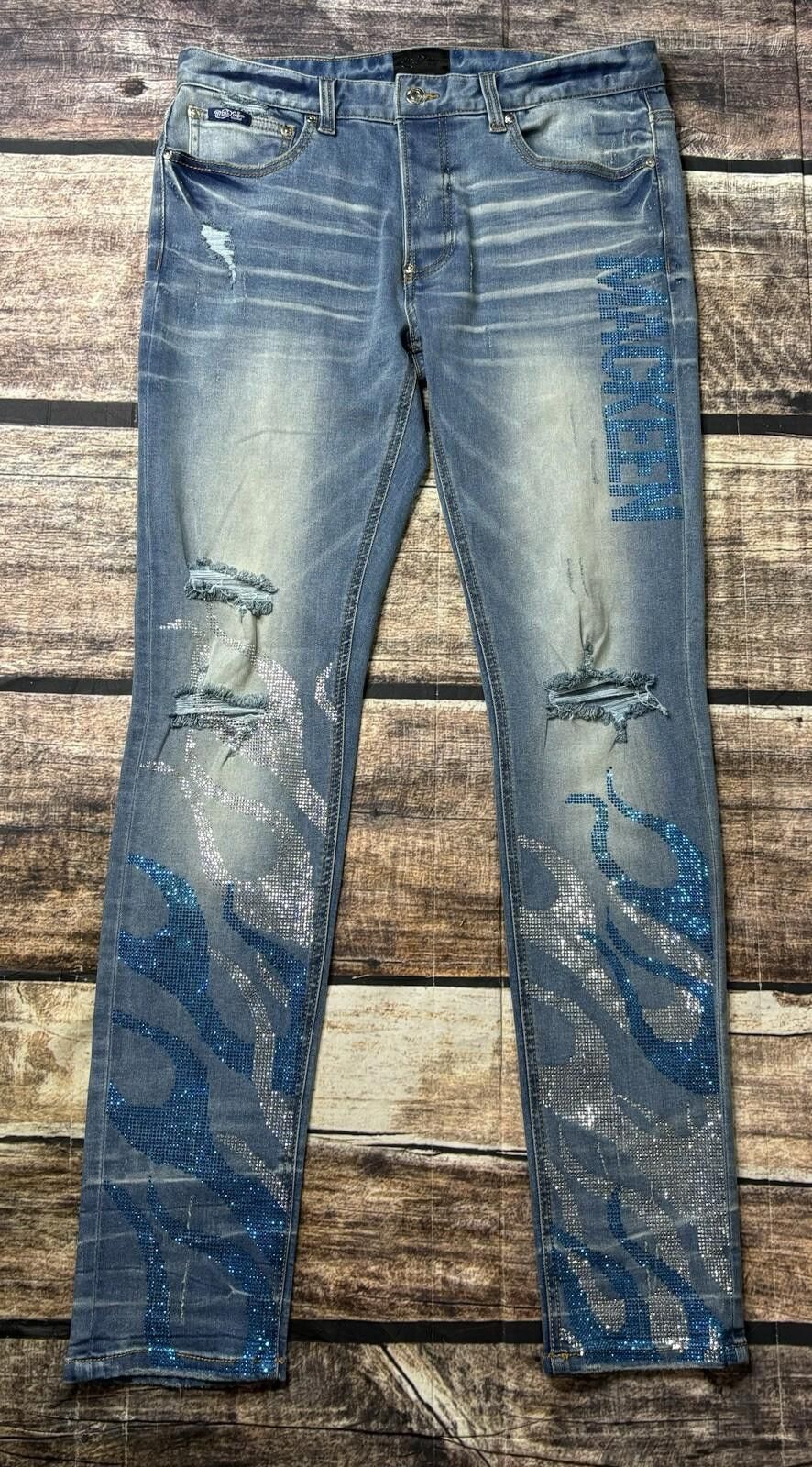 Andrew Mackenzie Mackeen Denim Jeans Men's 34x32 Distressed Flames Logo Size US 34 / EU 50 - 1 Thumbnail