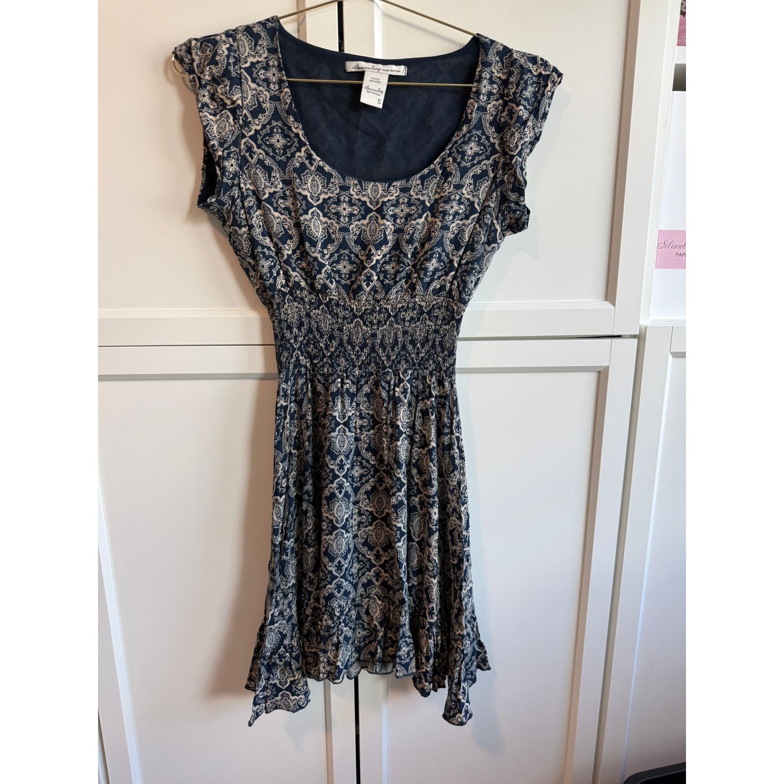American Rag American Rag Blue Print Dress Women Cap Sleeve Boho S - F022 Size S / US 4 / IT 40 - 2 Thumbnail