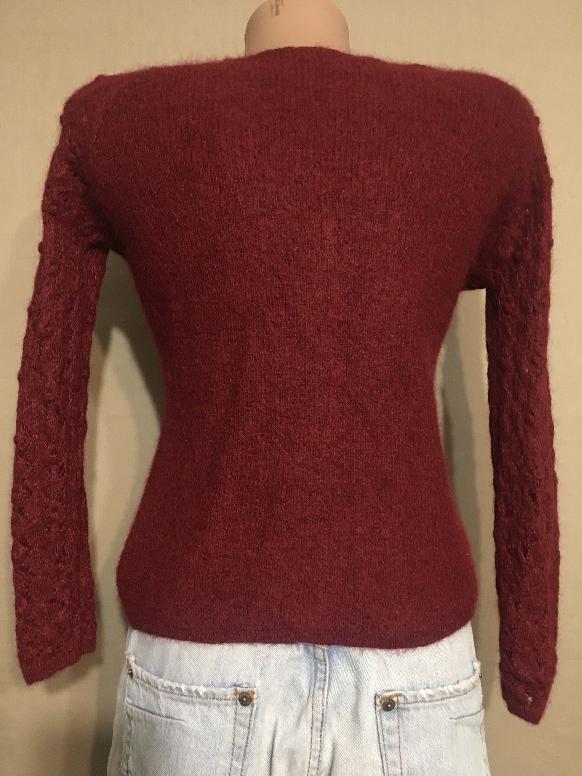 Sezane SÉZANE Mohair Alpaca Blend Cardigan Sweater Burgundy XS Size XS / US 0-2 / IT 36-38 - 4 Thumbnail