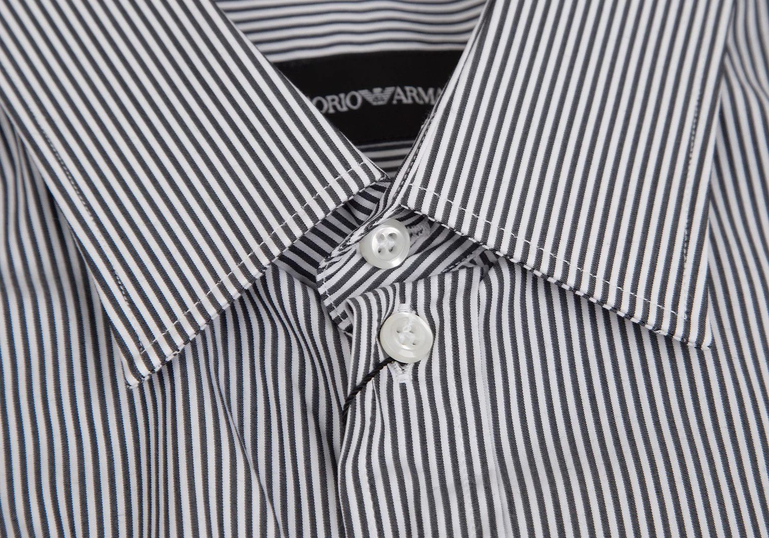 Emporio Armani Stretch Cotton Stripe Shirt in White and Gray Size 39 Size US M / EU 48-50 / 2 - 3 Thumbnail