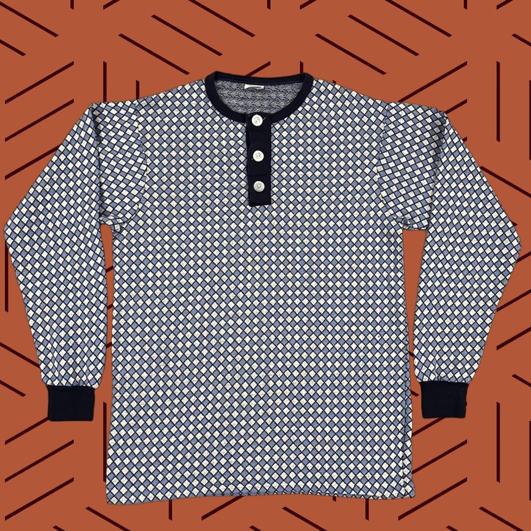 Vintage VTG TownCraft Pennys Shirt Men Large Blue Geometric Henley Long Sleeve Skate 90s Size US L / EU 52-54 / 3 - 1 Thumbnail