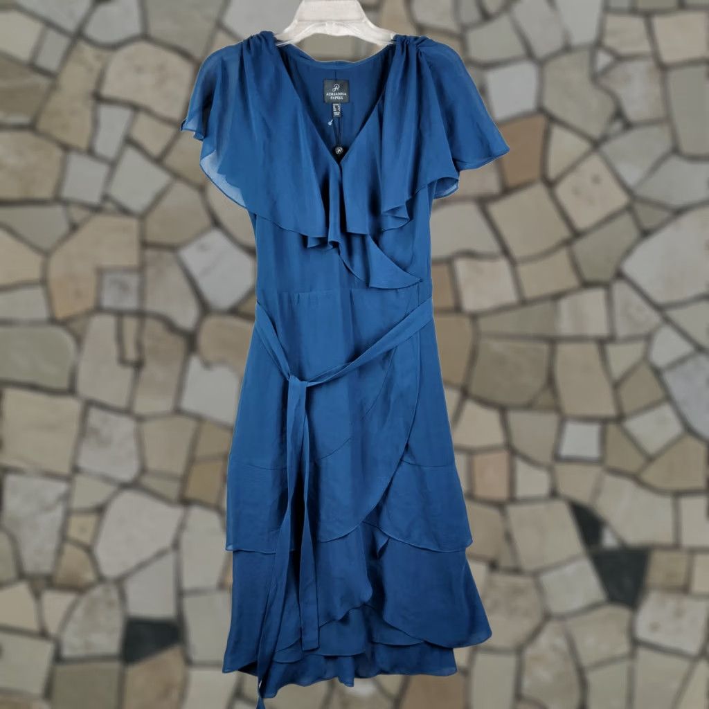 Adrianna Papell Adrianna Papell Women's Chiffon Flutter Dress Blue Size 4 Midi 43" Zip Womens Size S / US 4 / IT 40 - 1 Thumbnail