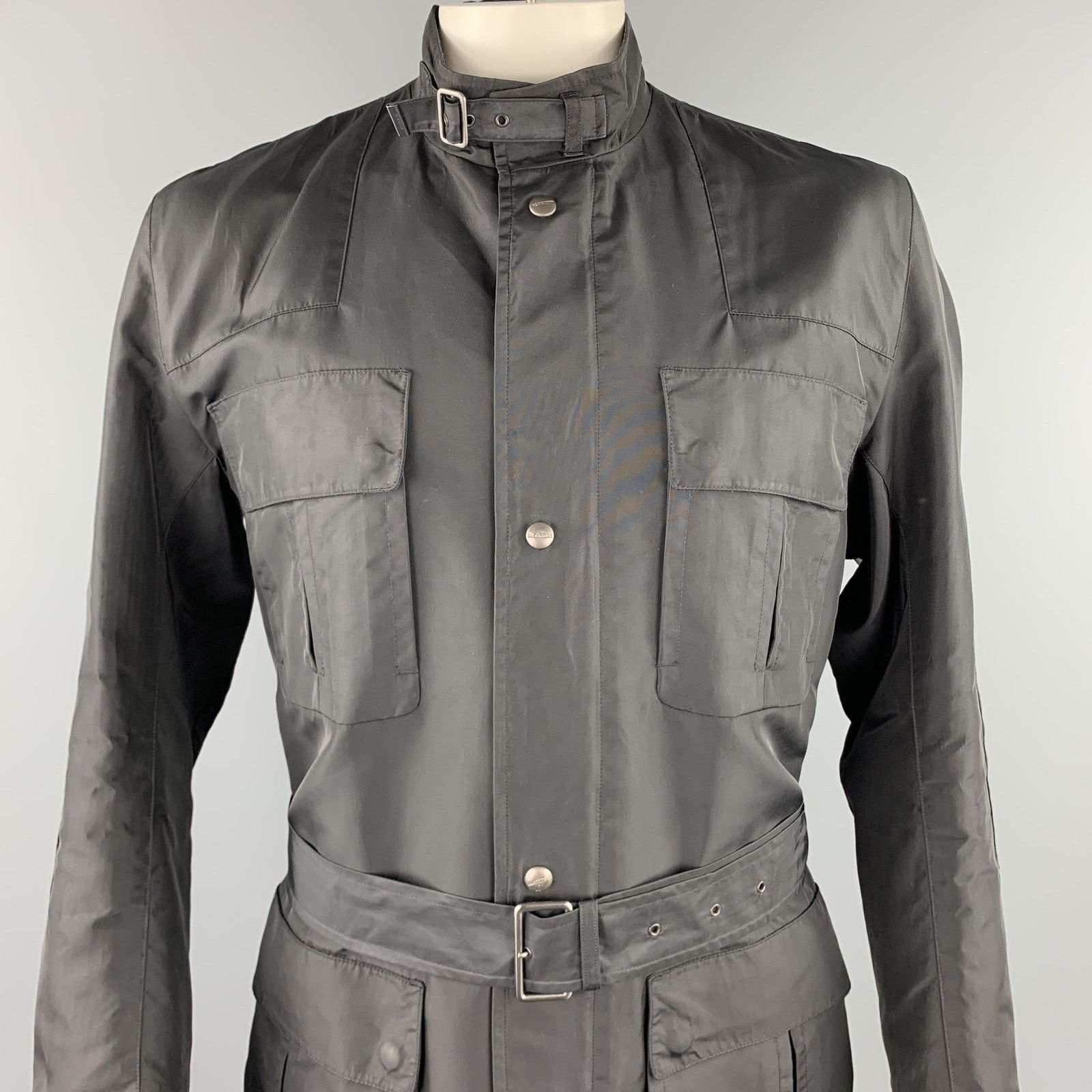 Jil Sander Size 44 Black Poliammide Zip & Snaps Belted Jacket Size US XL / EU 56 / 4 - 2 Thumbnail