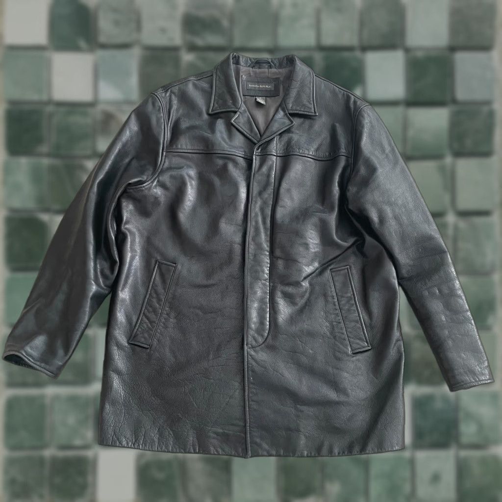 Banana Republic VINTAGE Banana Republic Over Coat Jacket Men XL Black Genuine Leather Button Up Size US XL / EU 56 / 4 - 1 Thumbnail