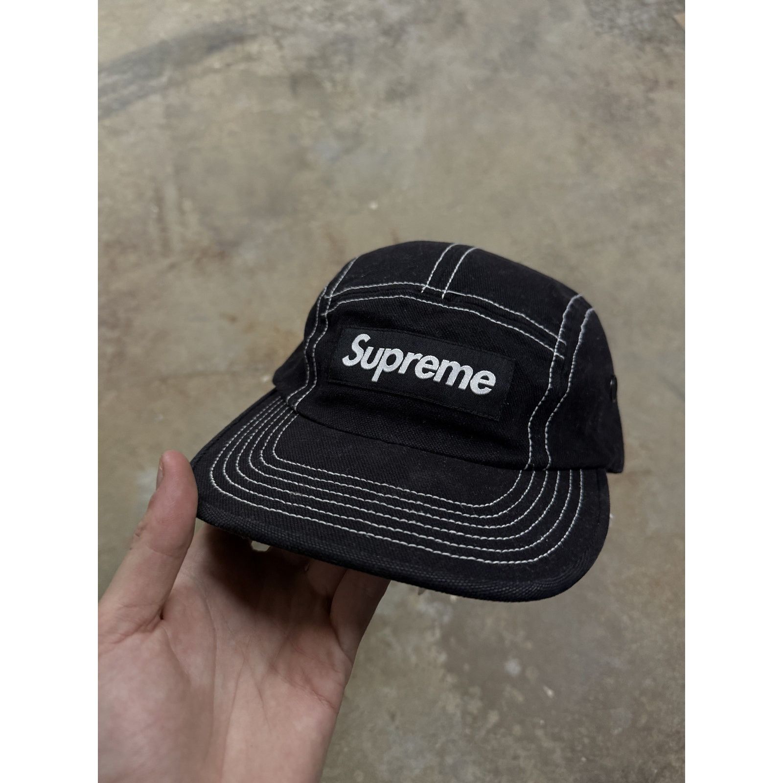 Supreme 6 Panel Cap Black White Used OSFM