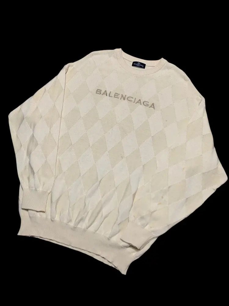 Balenciaga Vintage Belanciaga Logo embroidery diamond wool knitsweater Size US XL / EU 56 / 4 - 2 Thumbnail