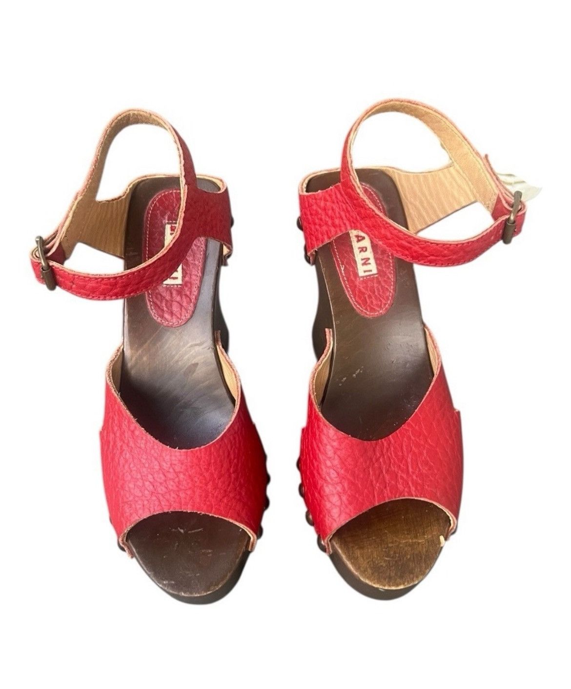 Marni Marni Studded Platform Sandals – Red Leather & Burlap Size 7 Size US 7 / IT 37 - 4 Thumbnail