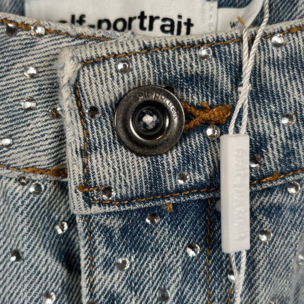 Self-Portrait NWT Self-Portrait Blue Rhinestone Wide-Leg Jeans Size 27 Size 27" / US 4 / IT 40 - 11 Thumbnail