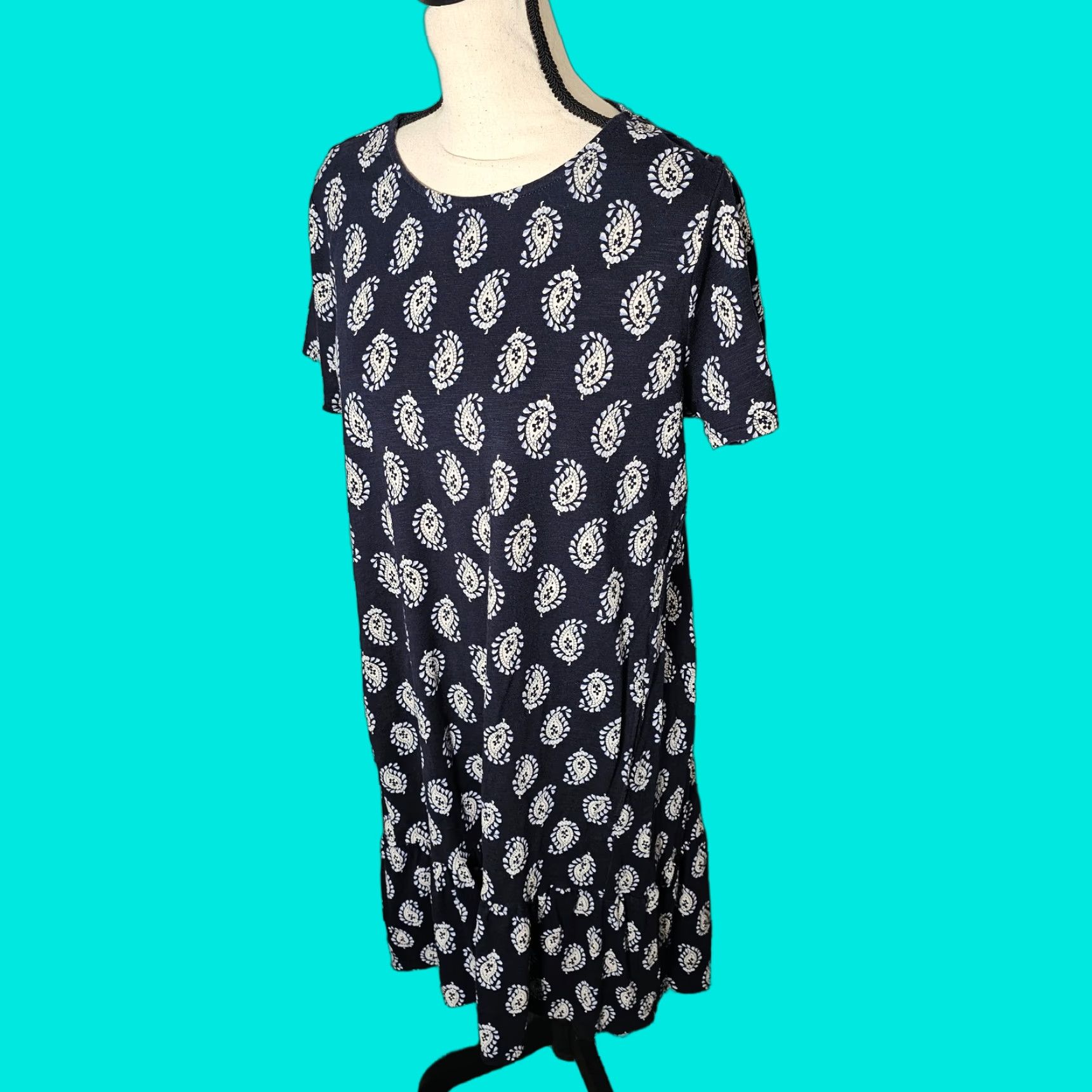 J. Jill VINTAGE J. Jill Cotton Blend Shirt Dress Women Medium Navy Blue Paisley Casual Pockets 90s Size M / US 6-8 / IT 42-44 - 1 Thumbnail