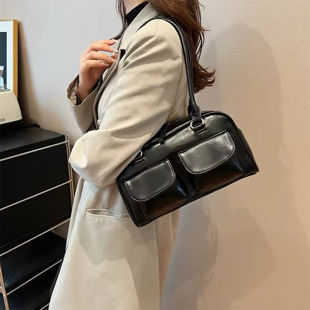 Leather Multi Pockets Leather Shoulder Bag Size ONE SIZE - 1 Thumbnail